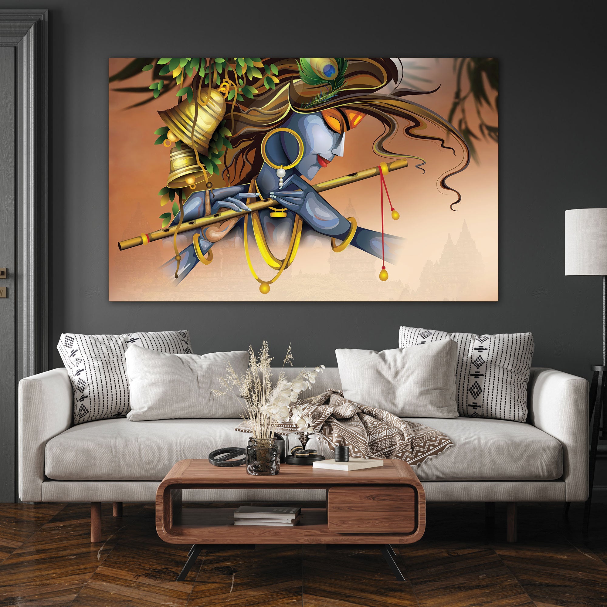Lord krishna Canvas painting with frame Big Size Wall Art for living room,Bedroom,Drawing room,Hotels