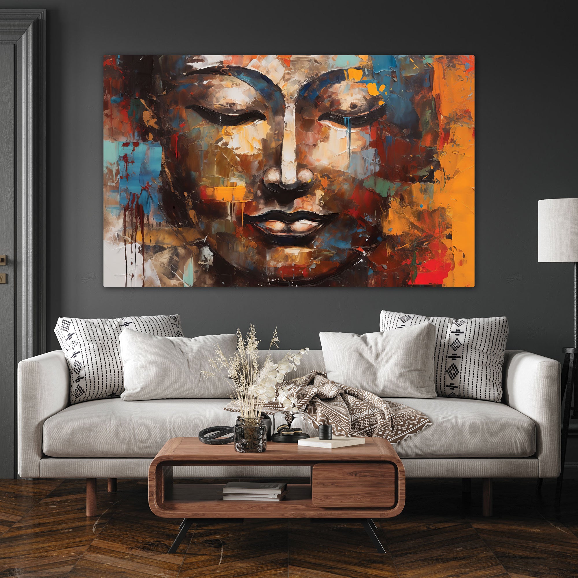 Lord gautam budha Canvas painting with frame Big Size Wall Art for living room,Bedroom,Drawing room,Hotels