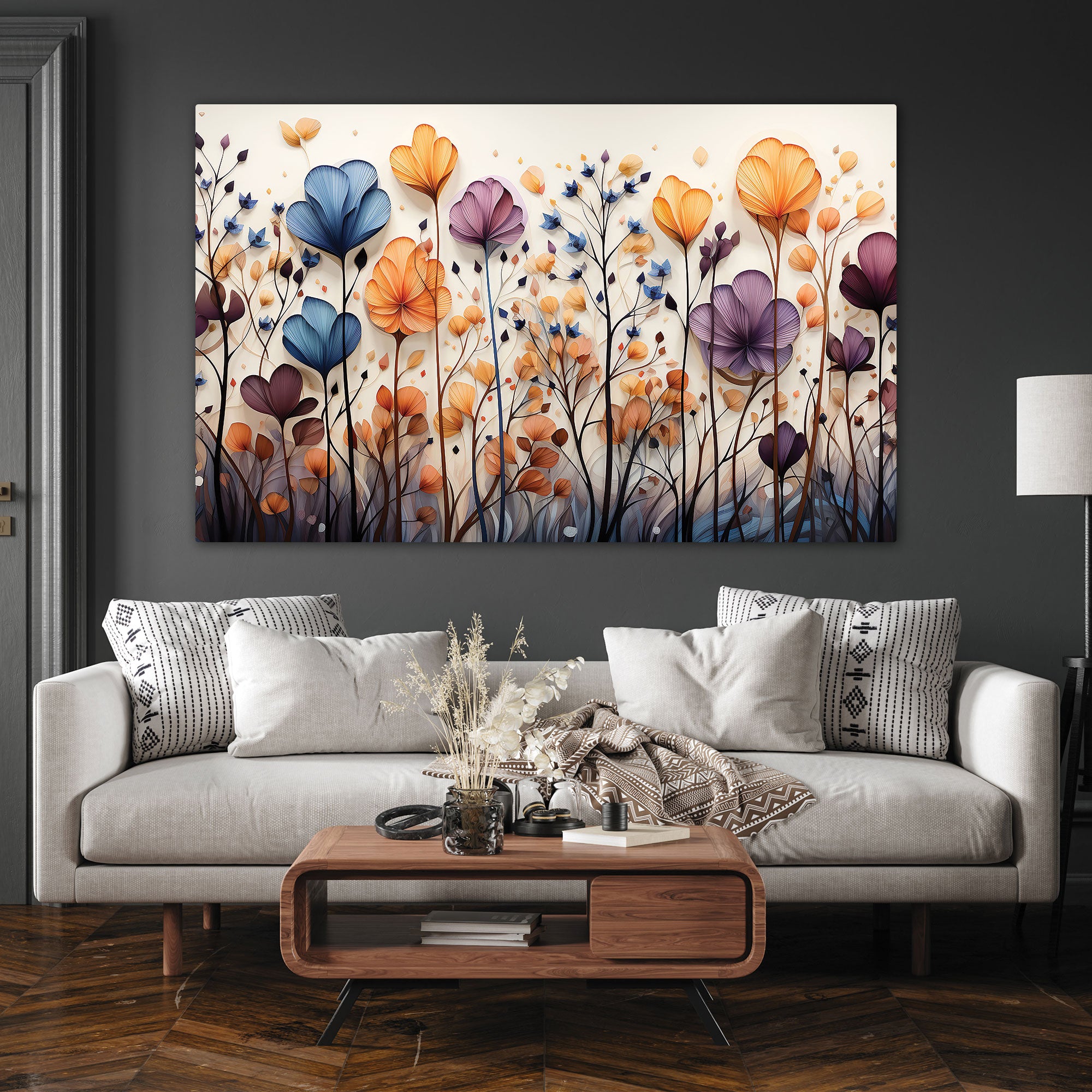 Multi flowers Canvas painting with frame Big Size Wall Art for living room,Bedroom,Drawing room,Hotels