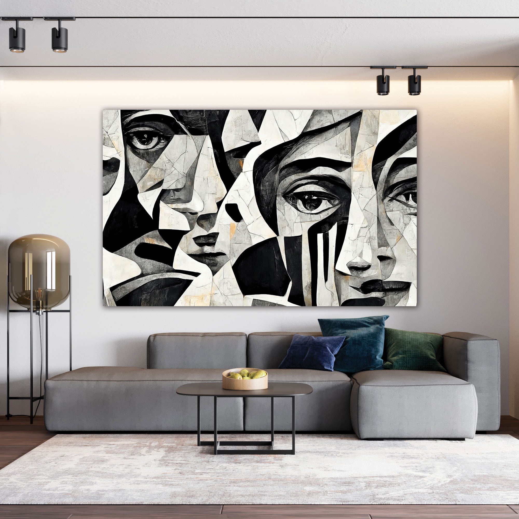 Black & white art faces Canvas painting with frame Big Size Wall Art for living room,Bedroom,Drawing room,Hotels