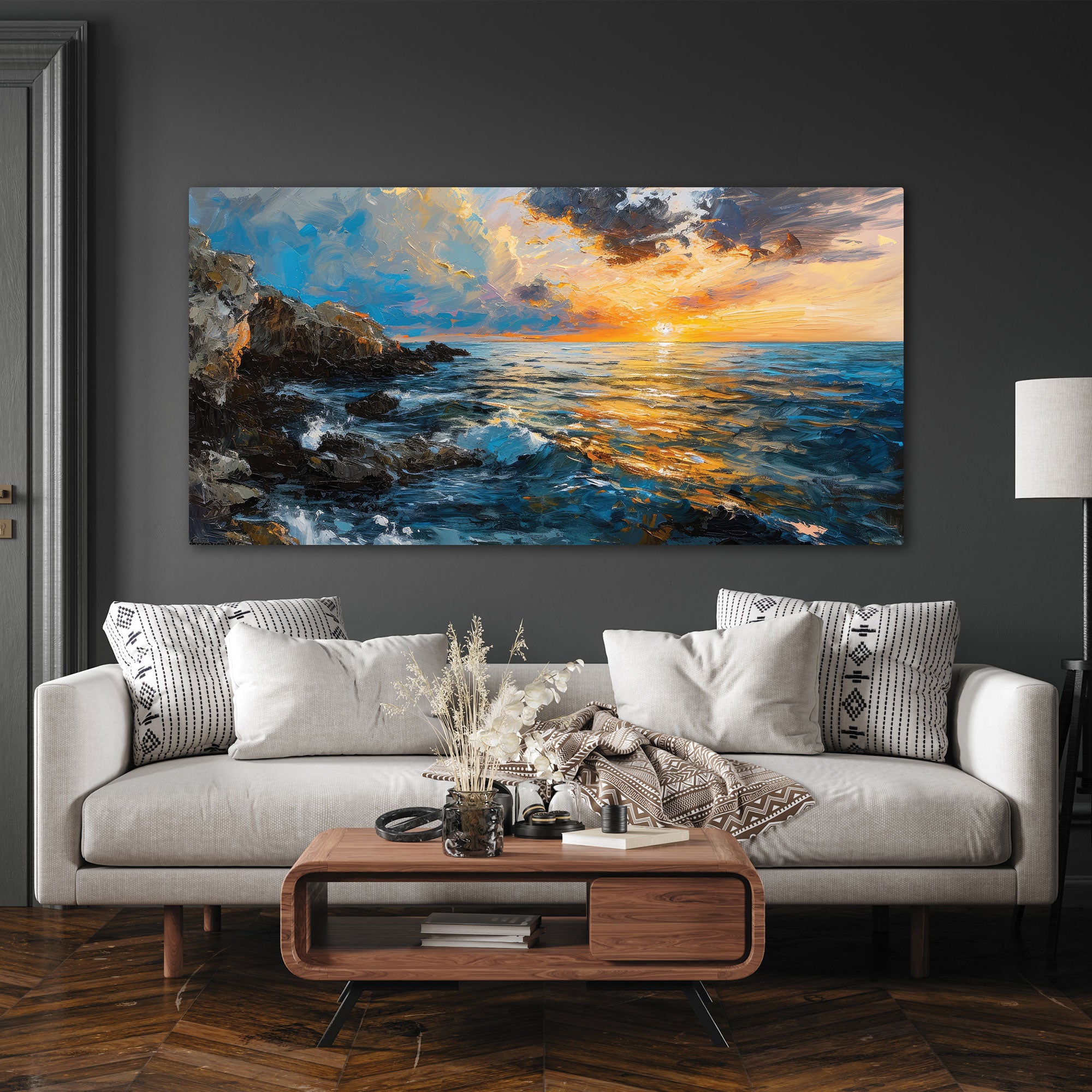 SunsetAbstract Canvas painting with frame Big Size Wall Art for living room,Bedroom,Drawing room,Hotels