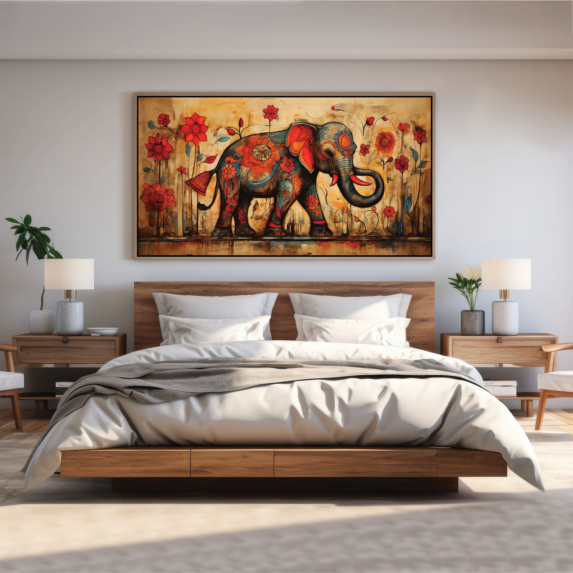 Elephant retro Canvas painting with frame Big Size Wall Art for living room,Bedroom,Drawing room,Hotels