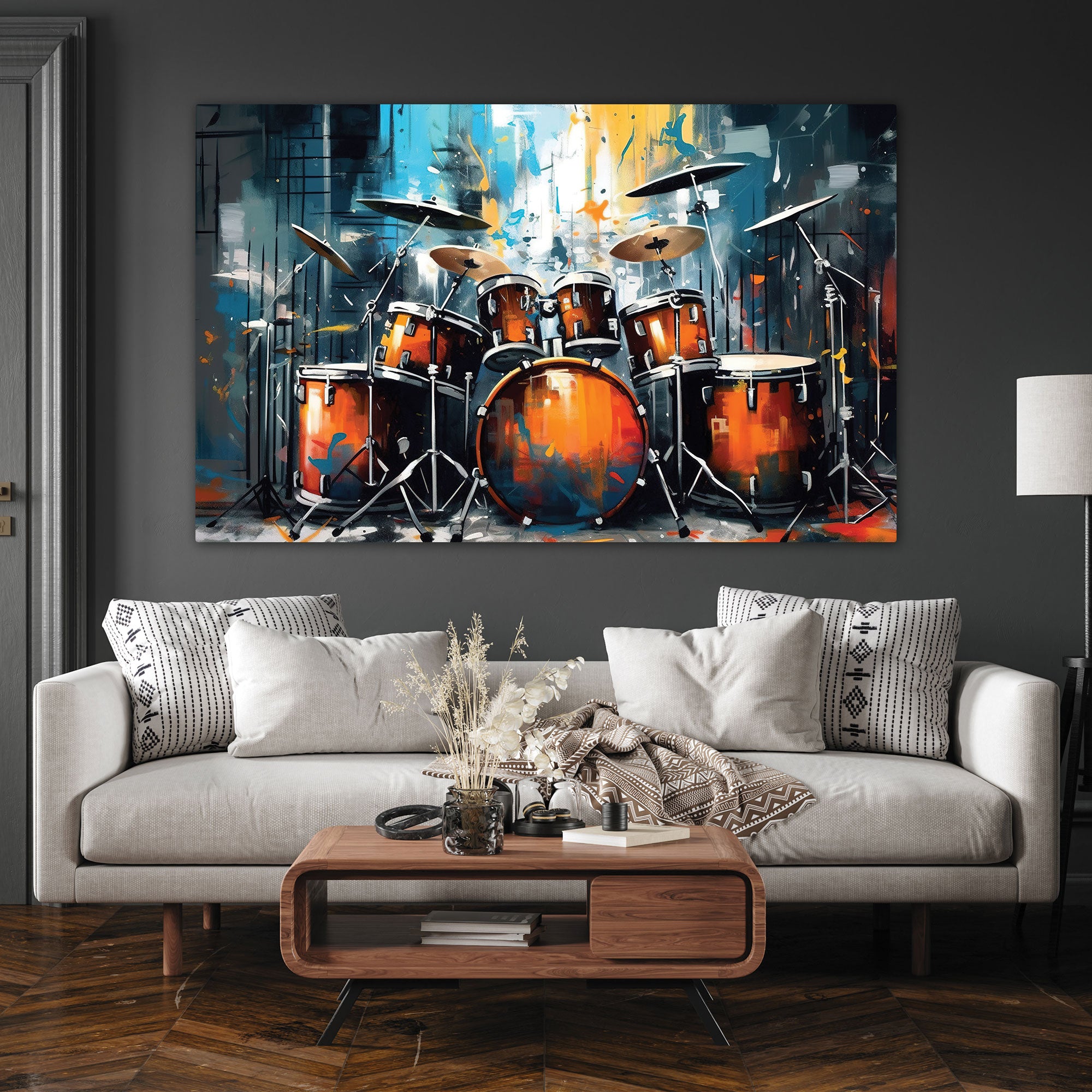 Drumset Canvas painting with frame Big Size Wall Art for living room,Bedroom,Drawing room,Hotels