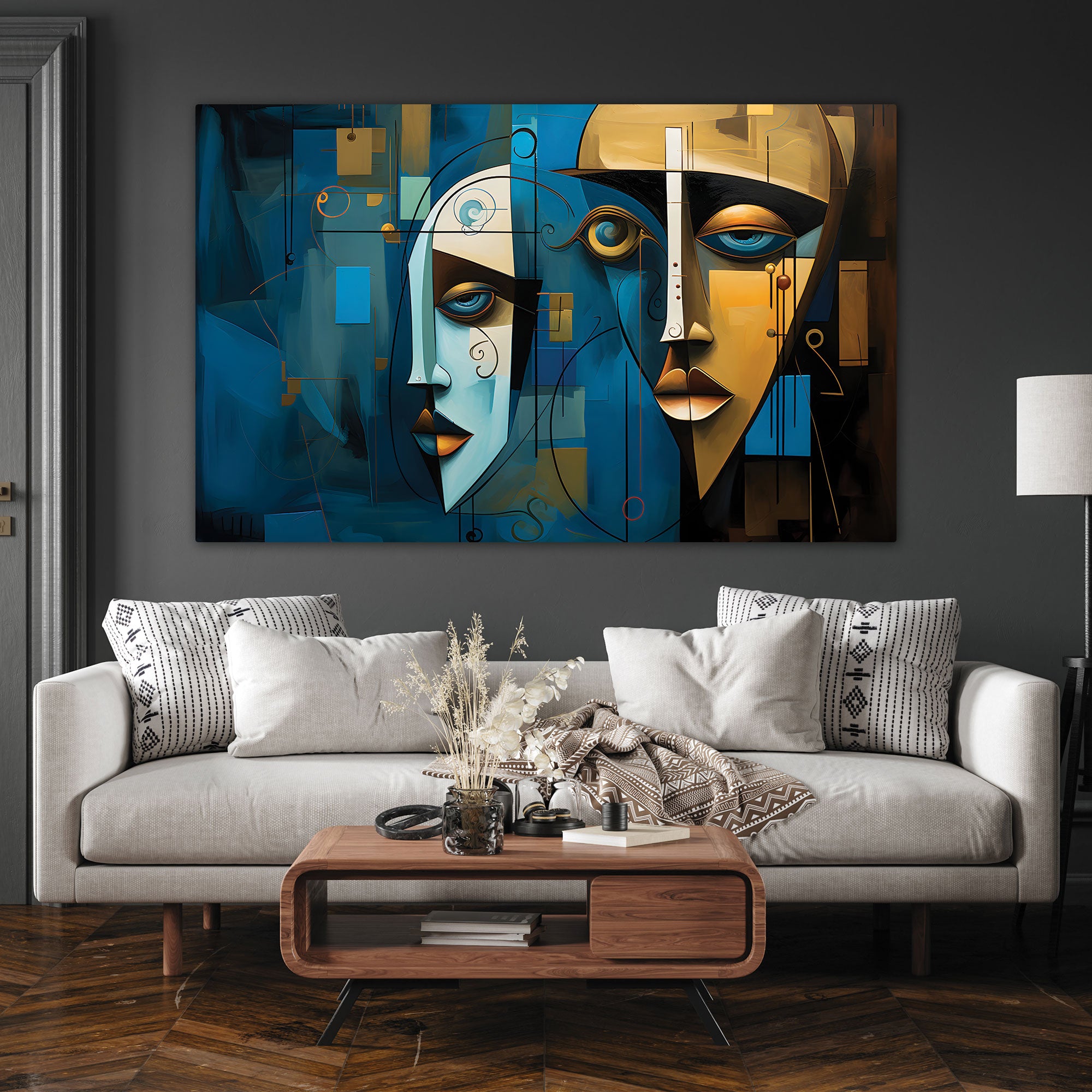Modern Face Abstract Canvas painting with frame Big Size Wall Art for living room,Bedroom,Drawing room,Hotels