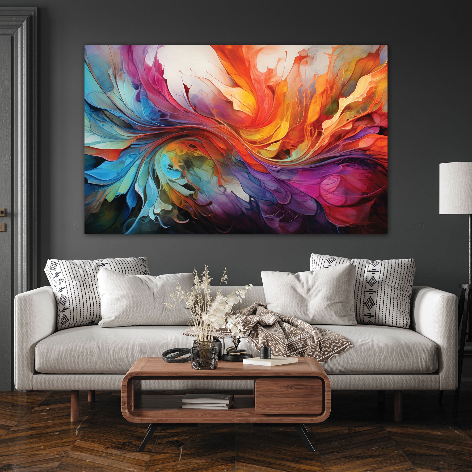 The Castle Decor multiclour abstract canvas/Sparkle painting with frame Big Size Wall Art for living room,Bedroom,Drawing room,Hotels-Wooden Framed-Digital Painting