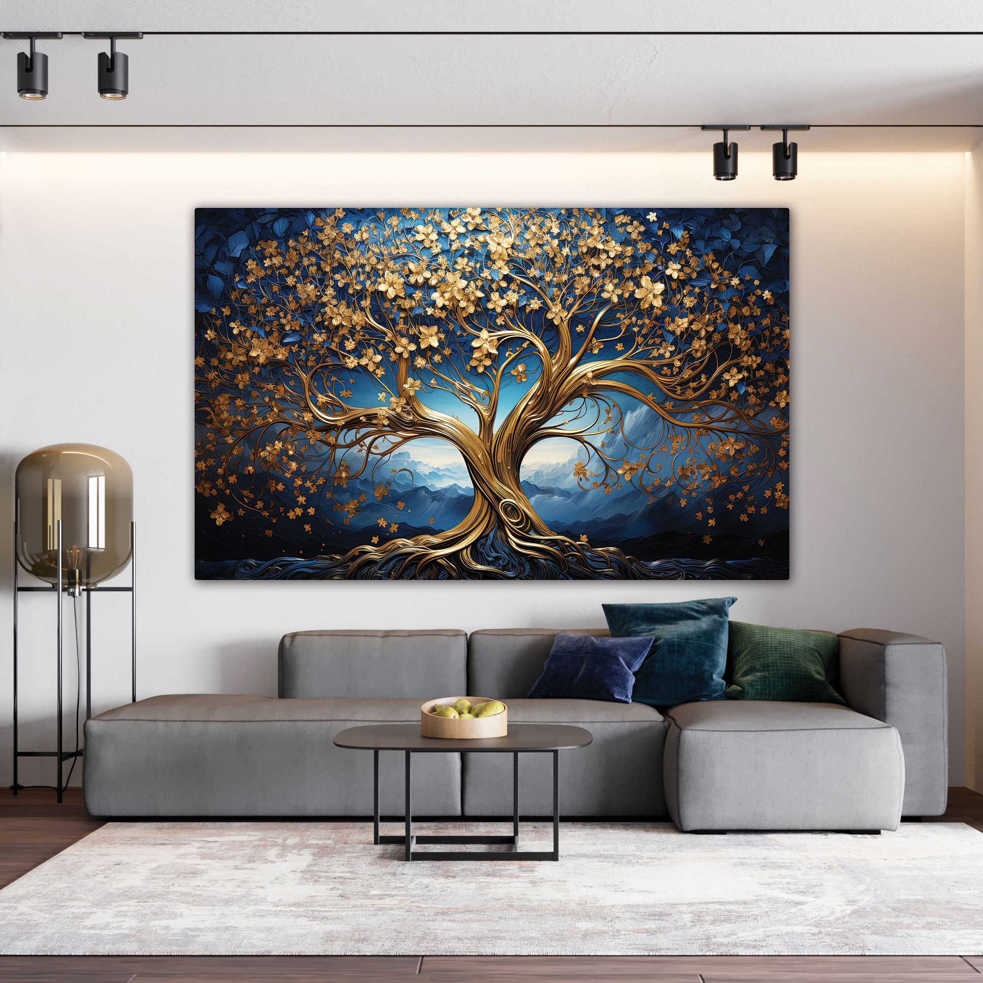 The Castle Decor golden tree canvas/Sparkle painting with frame Big Size Wall Art for living room,Bedroom,Drawing room,Hotels-Wooden Framed-Digital Painting