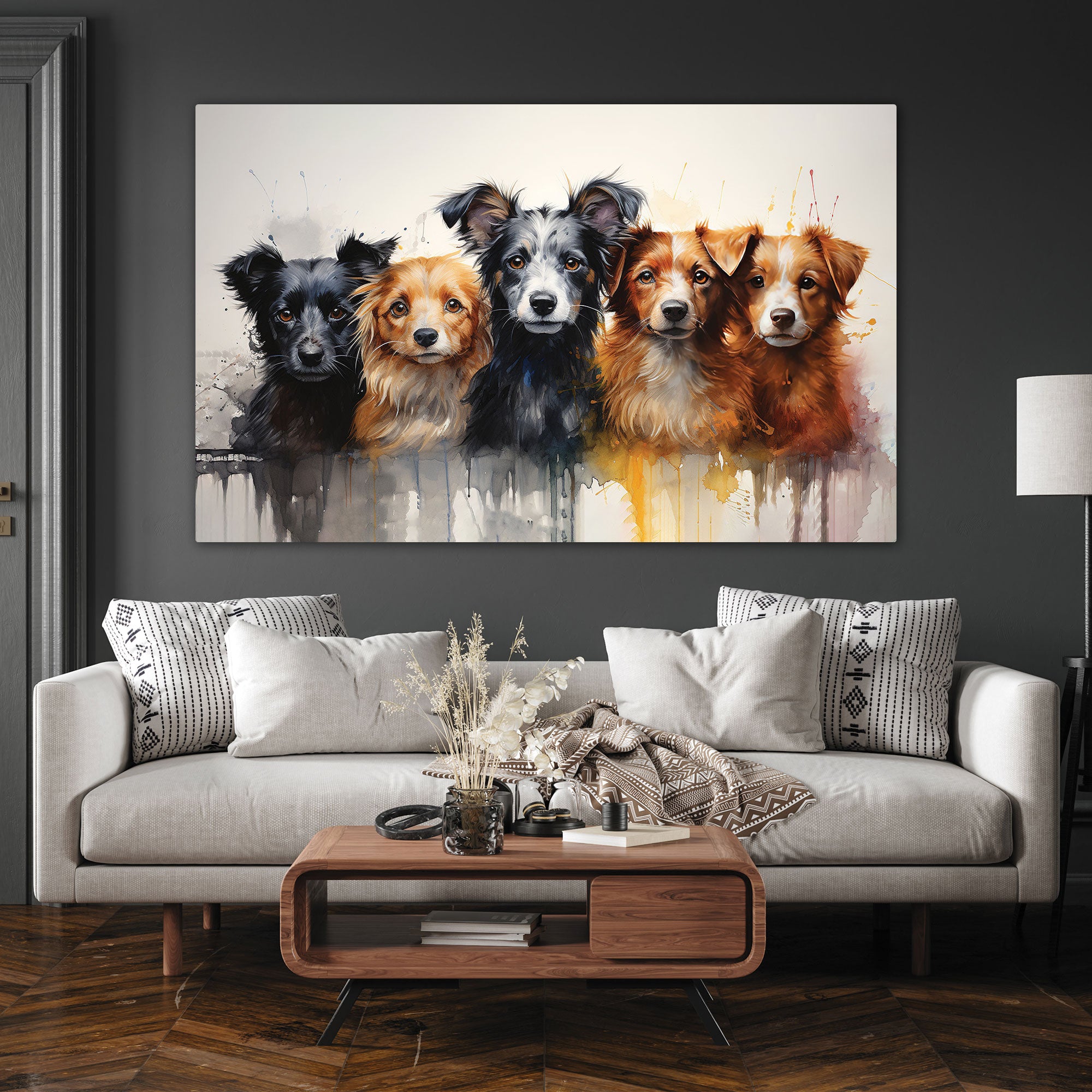 Dogs Canvas painting with frame Big Size Wall Art for living room,Bedroom,Drawing room,Hotels