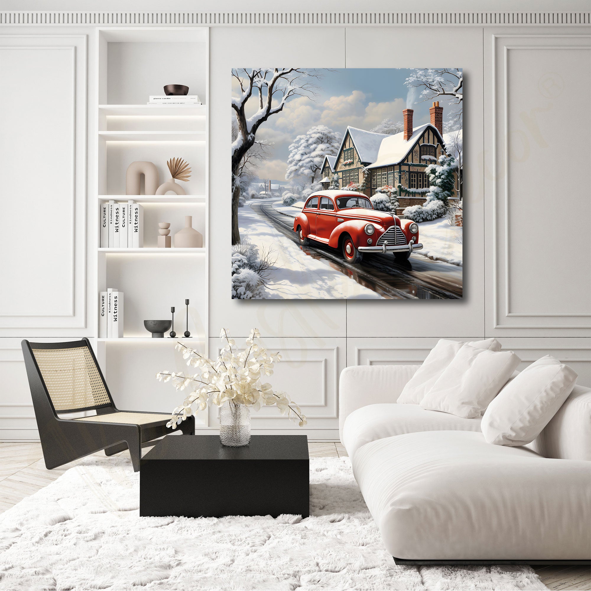Vinatge car snow with frame Big Size Wall Art for living room,Bedroom,Drawing room,Hotels
