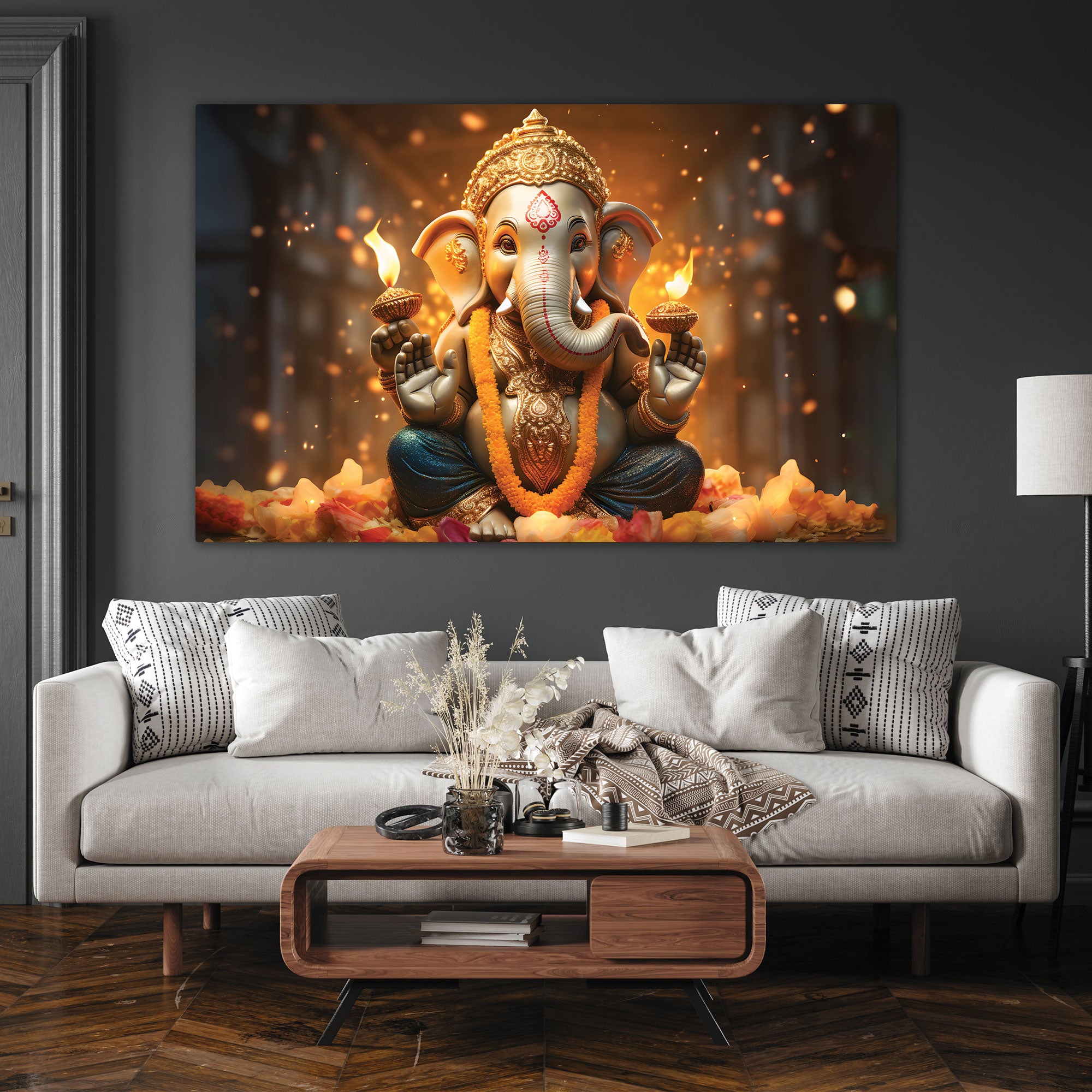 Lord ganesha Canvas painting with frame Big Size Wall Art for living room,Bedroom,Drawing room,Hotels
