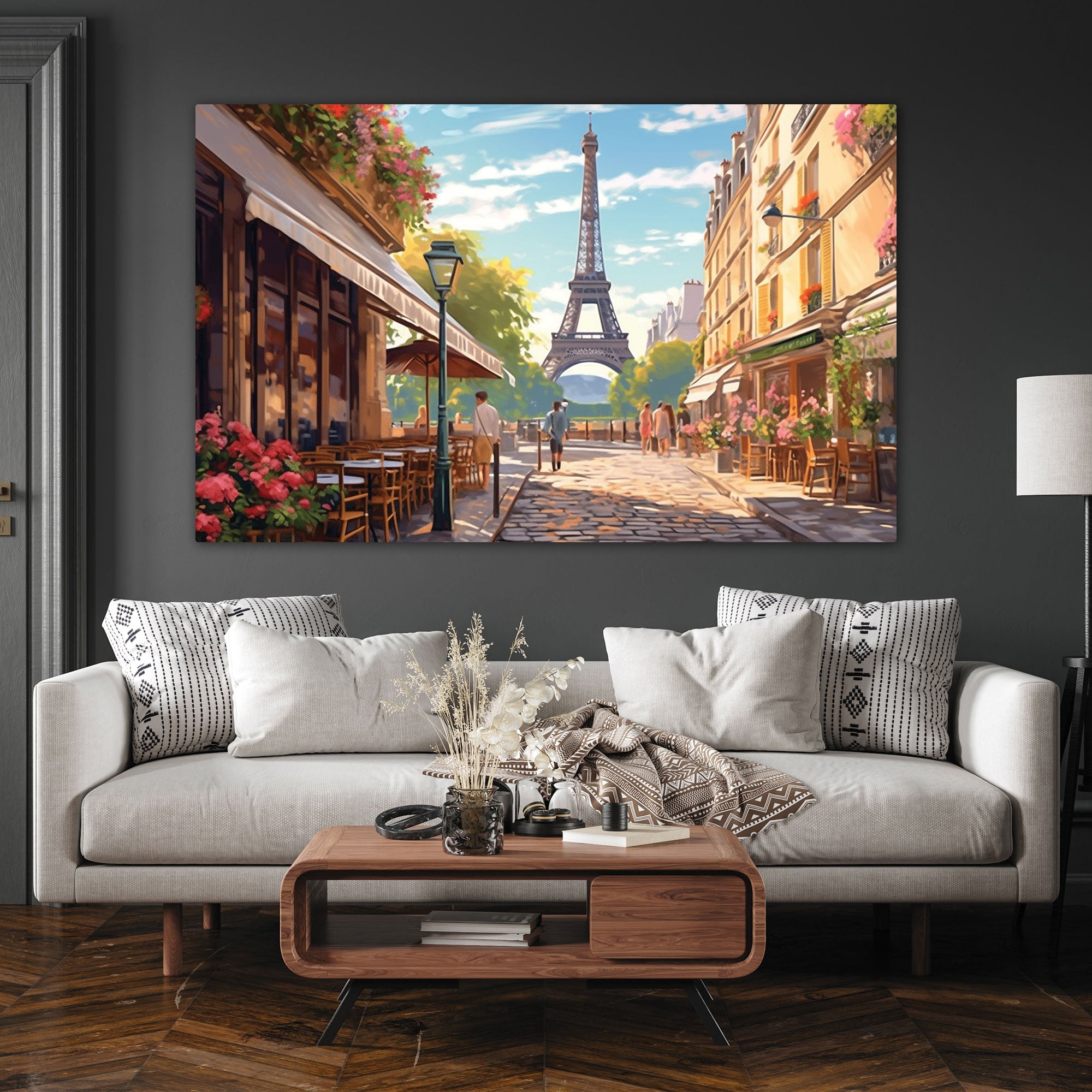 The Castle Decor cafe paris canvas/Sparkle painting Big Size Wall Art for living room,Bedroom,Drawing room,Hotels-Wooden Framed-Digital Painting