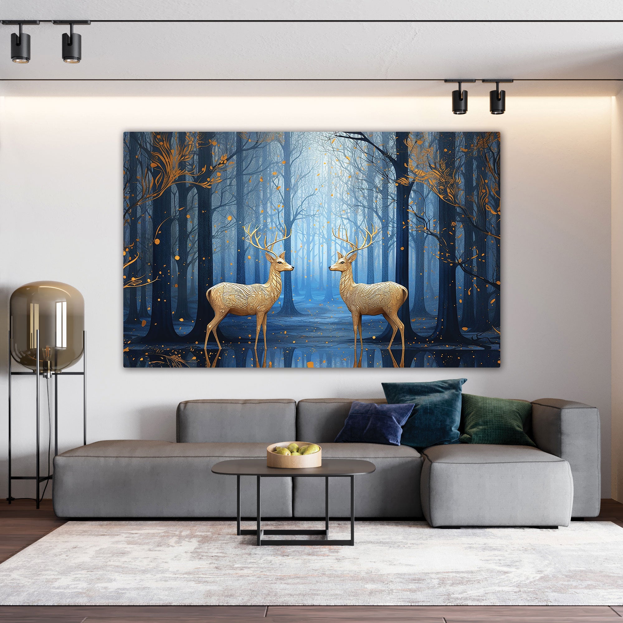 Golden deers Canvas painting with frame Big Size Wall Art for living room,Bedroom,Drawing room,Hotels