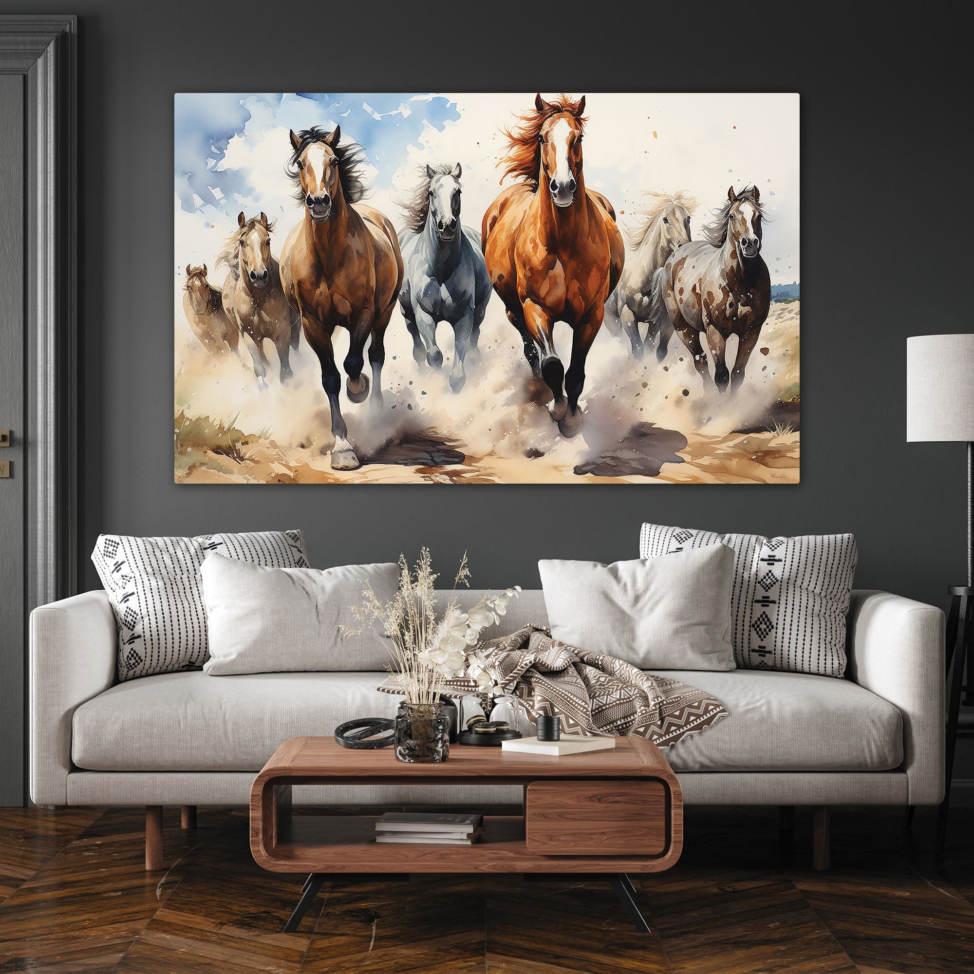 7 horses running vaastu Canvas painting Big Size Wall Art for living room,Bedroom,Drawing room,Hotels