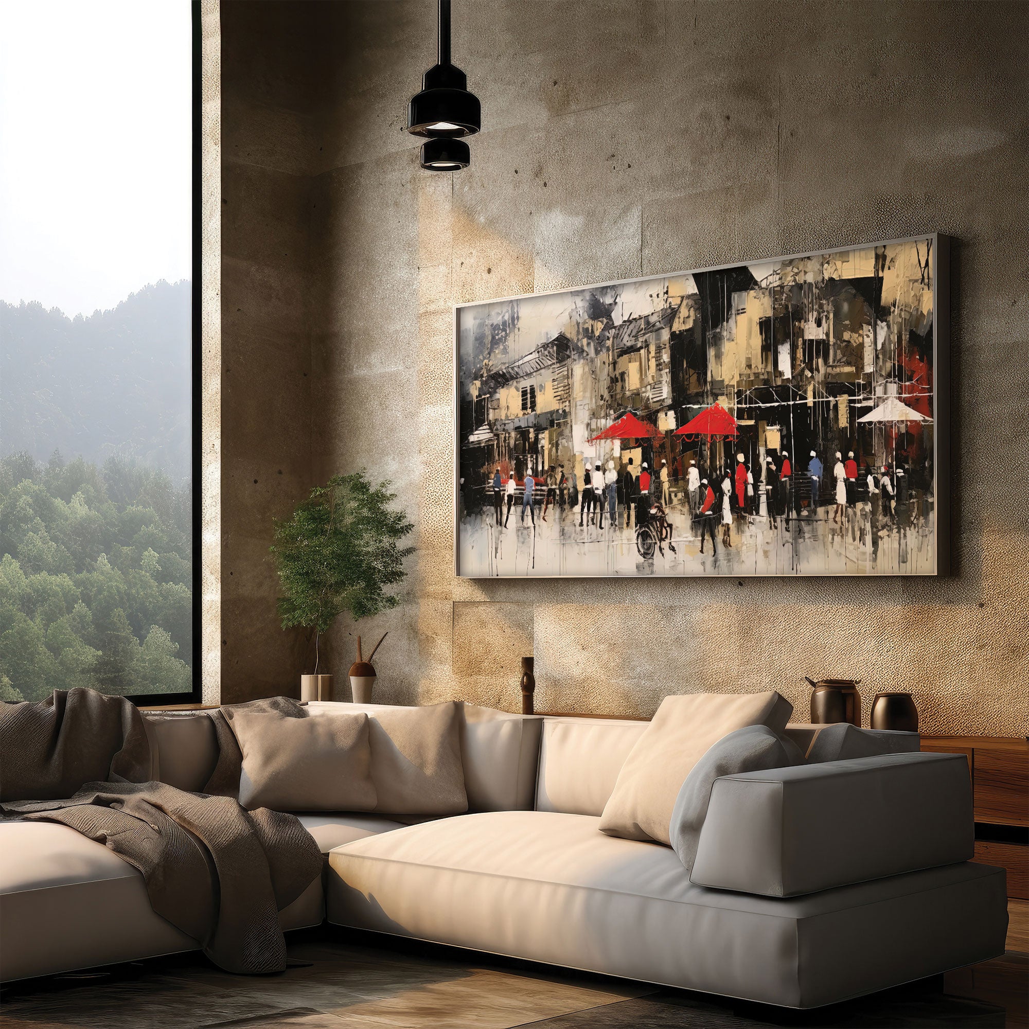 Market sqaure Canvas painting with frame Big Size Wall Art for living room,Bedroom,Drawing room,Hotels