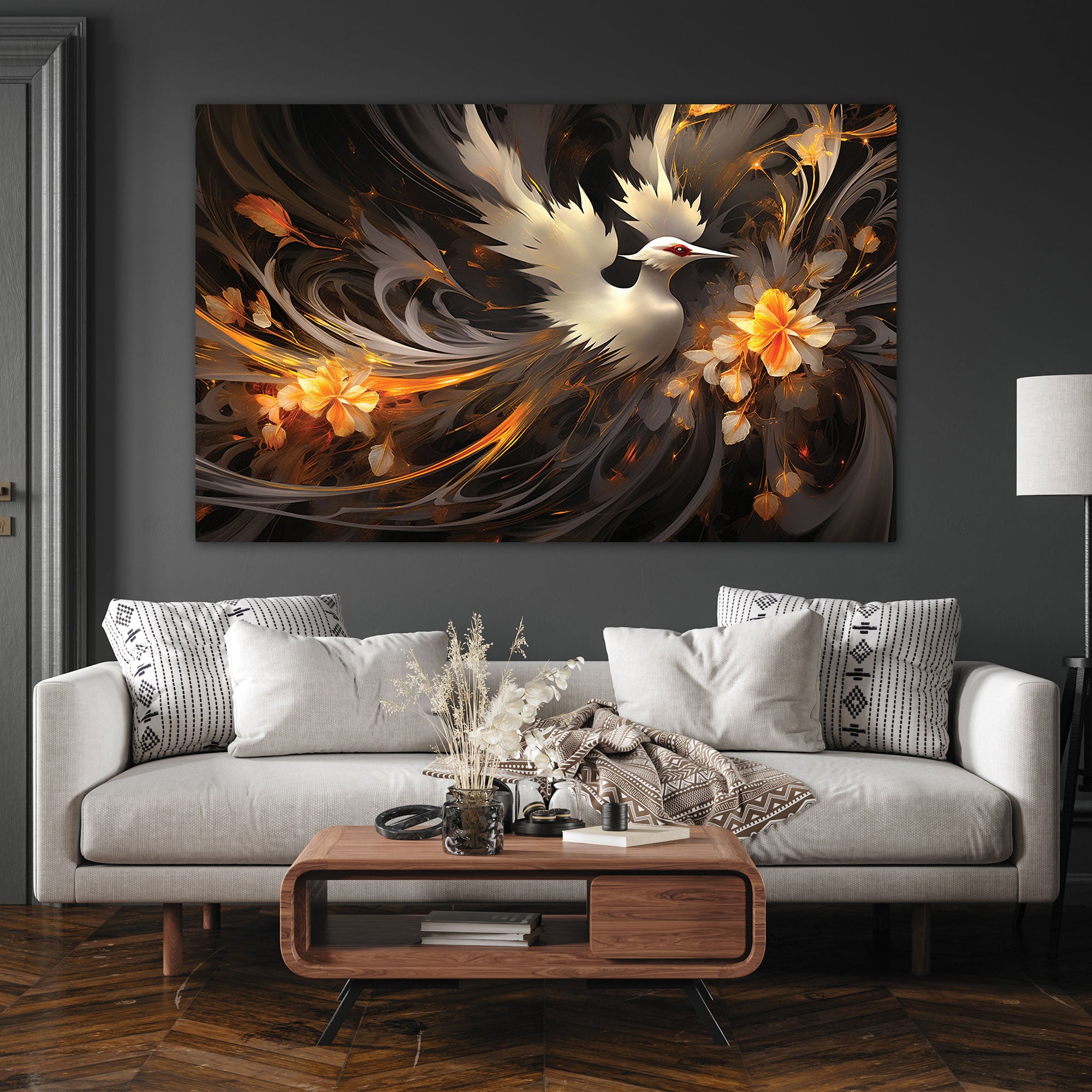 Golden bird Canvas painting with frame Big Size Wall Art for living room,Bedroom,Drawing room,Hotels