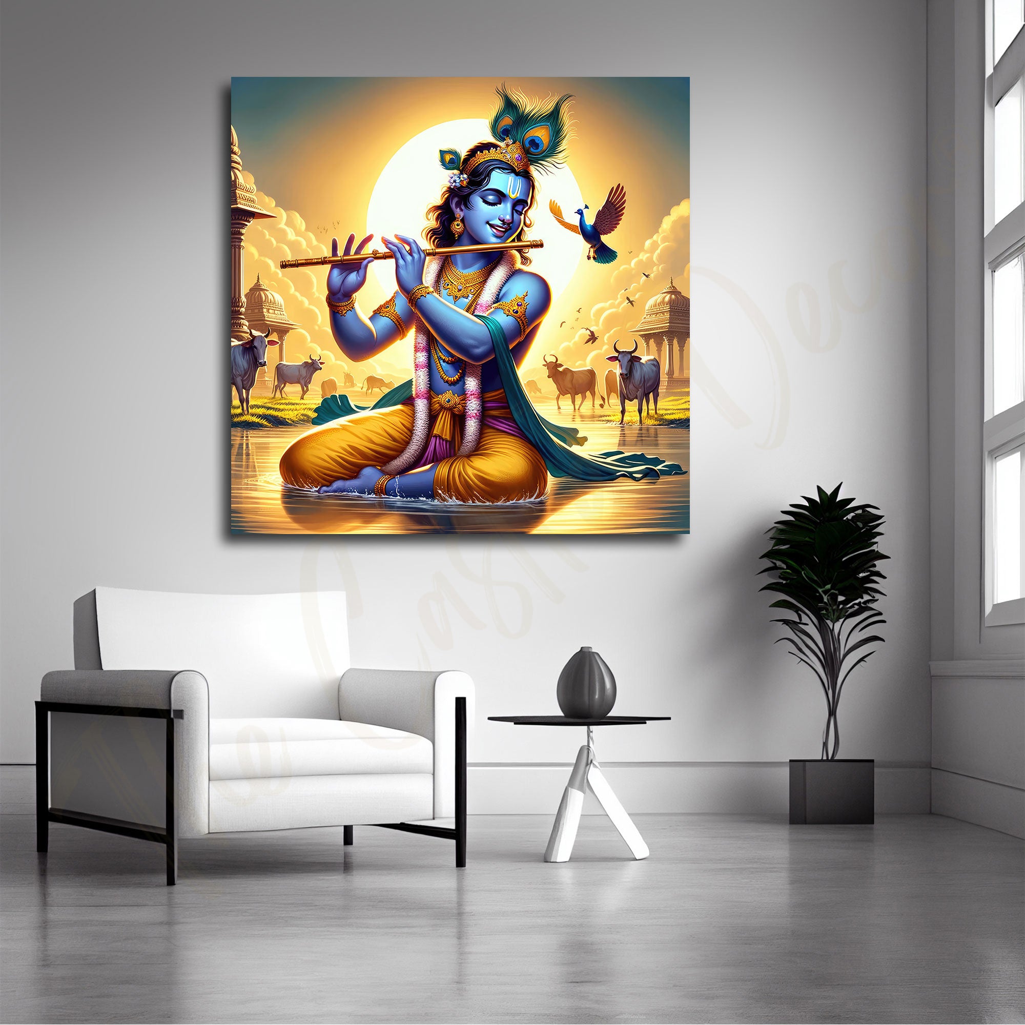 Krishna flute painting with frame Big Size Wall Art for living room, Bedroom, Drawing, room,Hotels