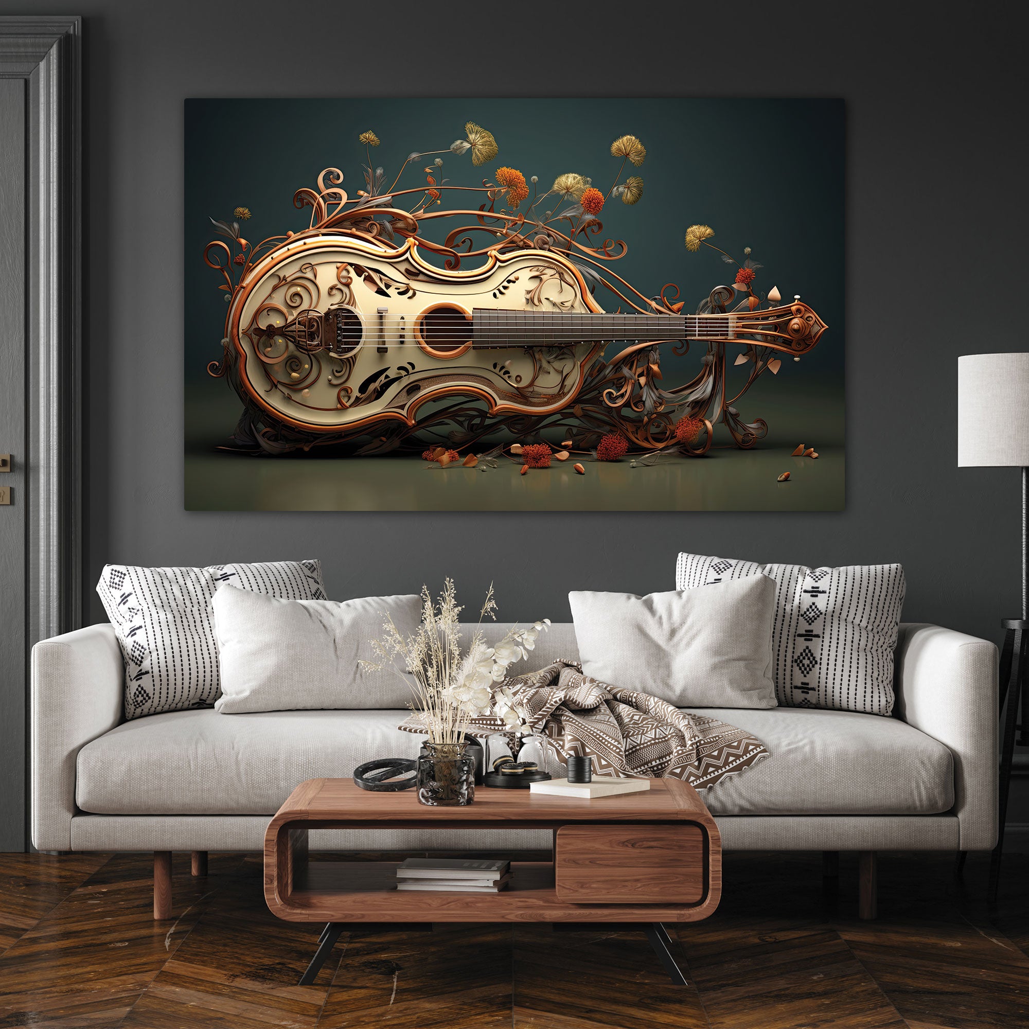 Guitar Canvas painting with frame Big Size Wall Art for living room,Bedroom,Drawing room,Hotels
