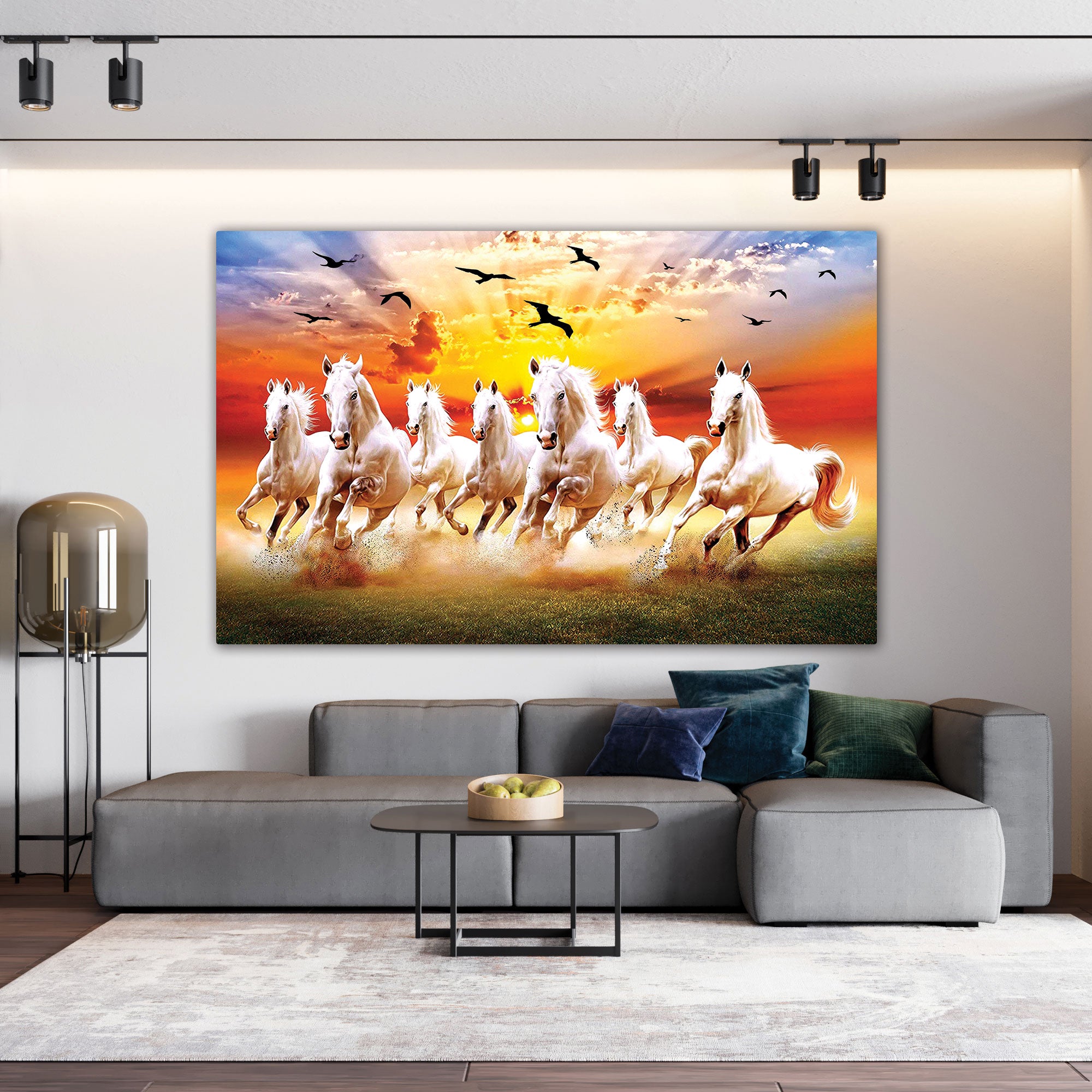 7 running horses sunrise Canvas painting Big Size Wall Art for living room,Bedroom,Drawing room,Hotels