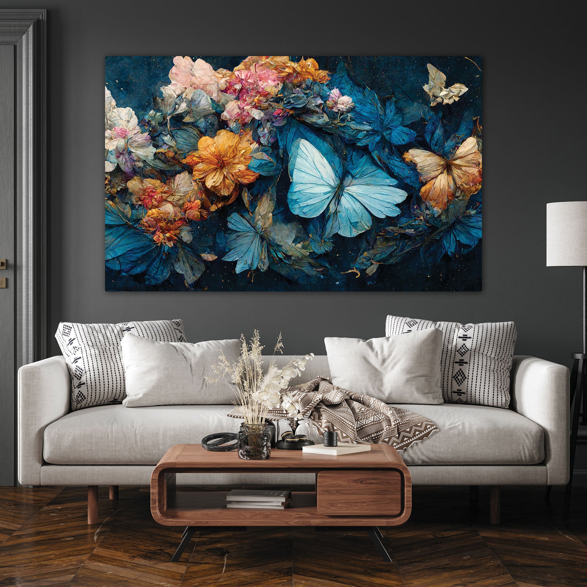 Butterfly flowers Canvas painting Big Size Wall Art for living room,Bedroom,Drawing room,Hotels