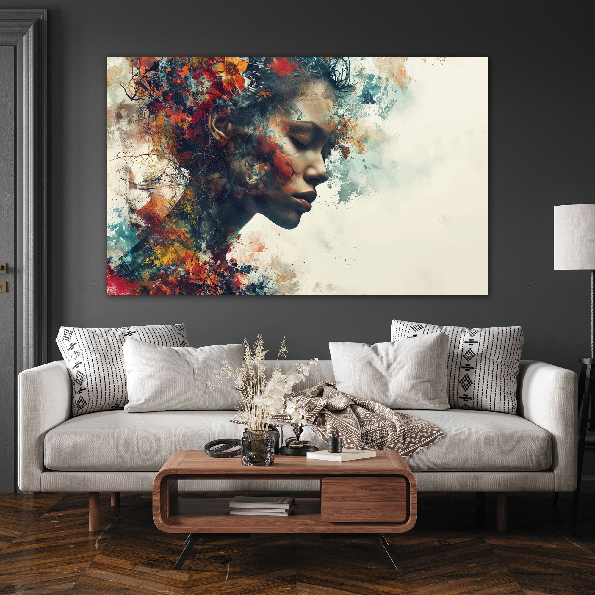 Women Face Abstract Canvas painting with frame Big Size Wall Art for living room,Bedroom,Drawing room,Hotels