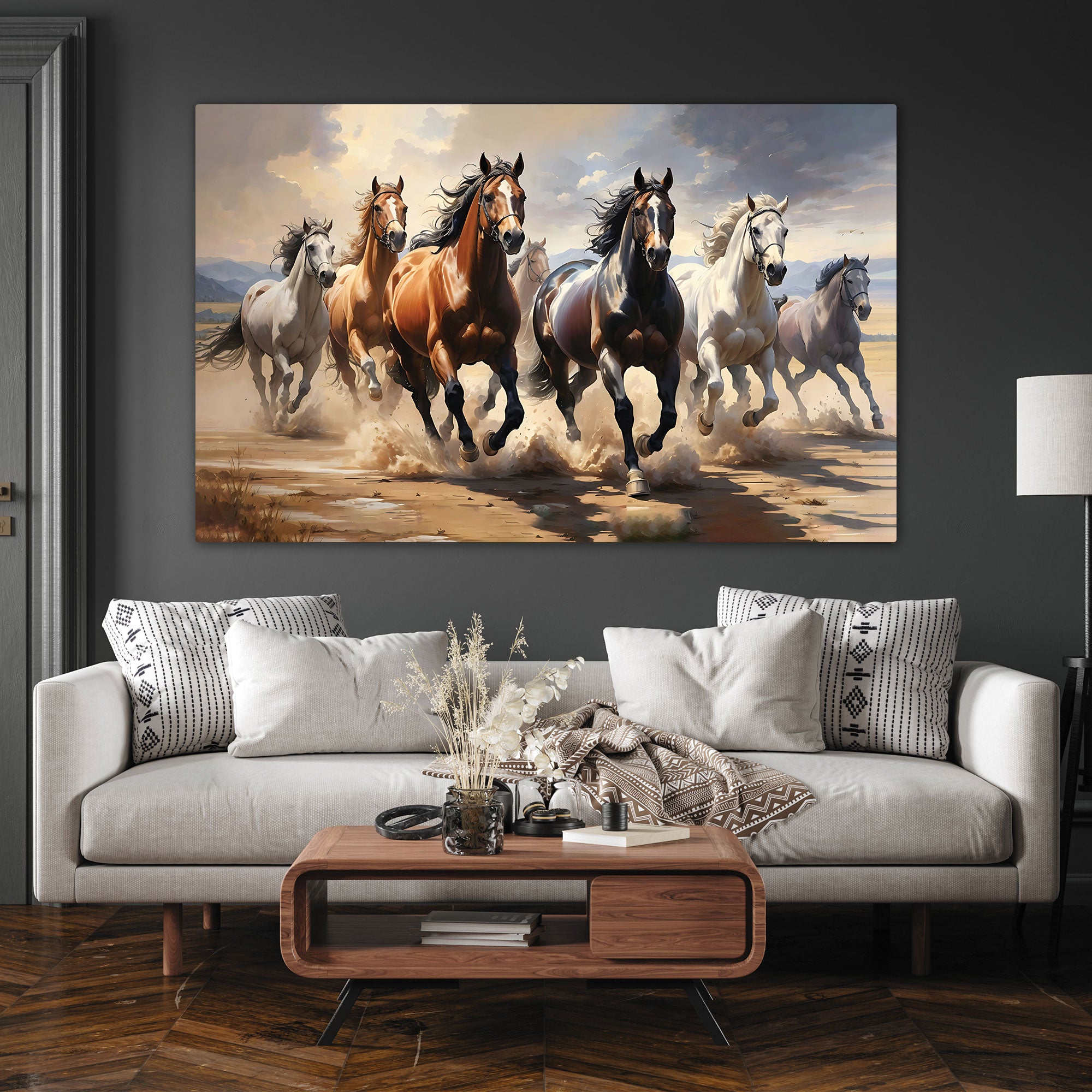 Vaastu running horses Canvas painting Big Size Wall Art for living room,Bedroom,Drawing room,Hotels