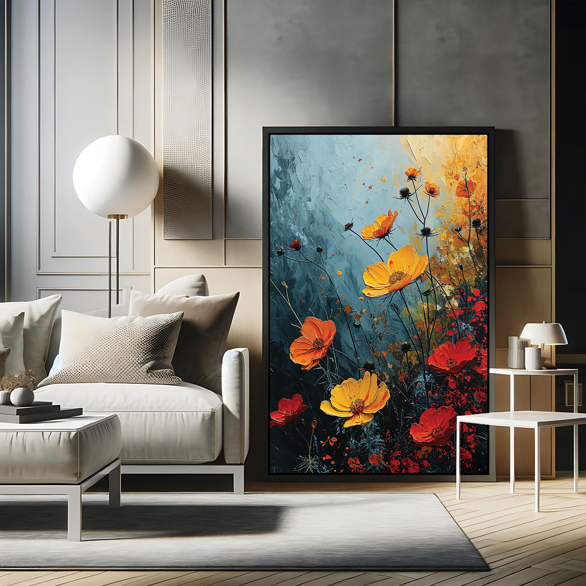 Multi colours flowers Canvas painting with frame Big Size Wall Art for living room,Bedroom,Drawing room,Hotels