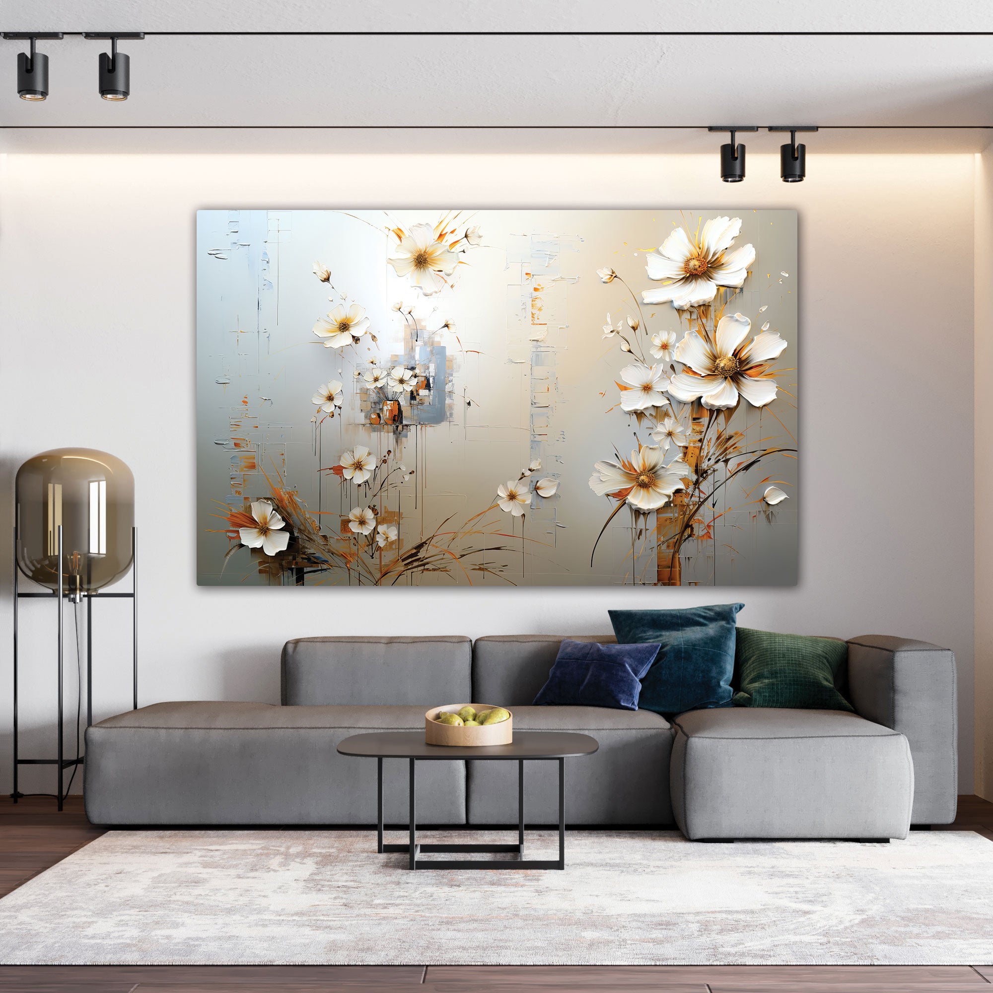 Multi flowersAbstract Canvas painting with frame Big Size Wall Art for living room,Bedroom,Drawing room,Hotels