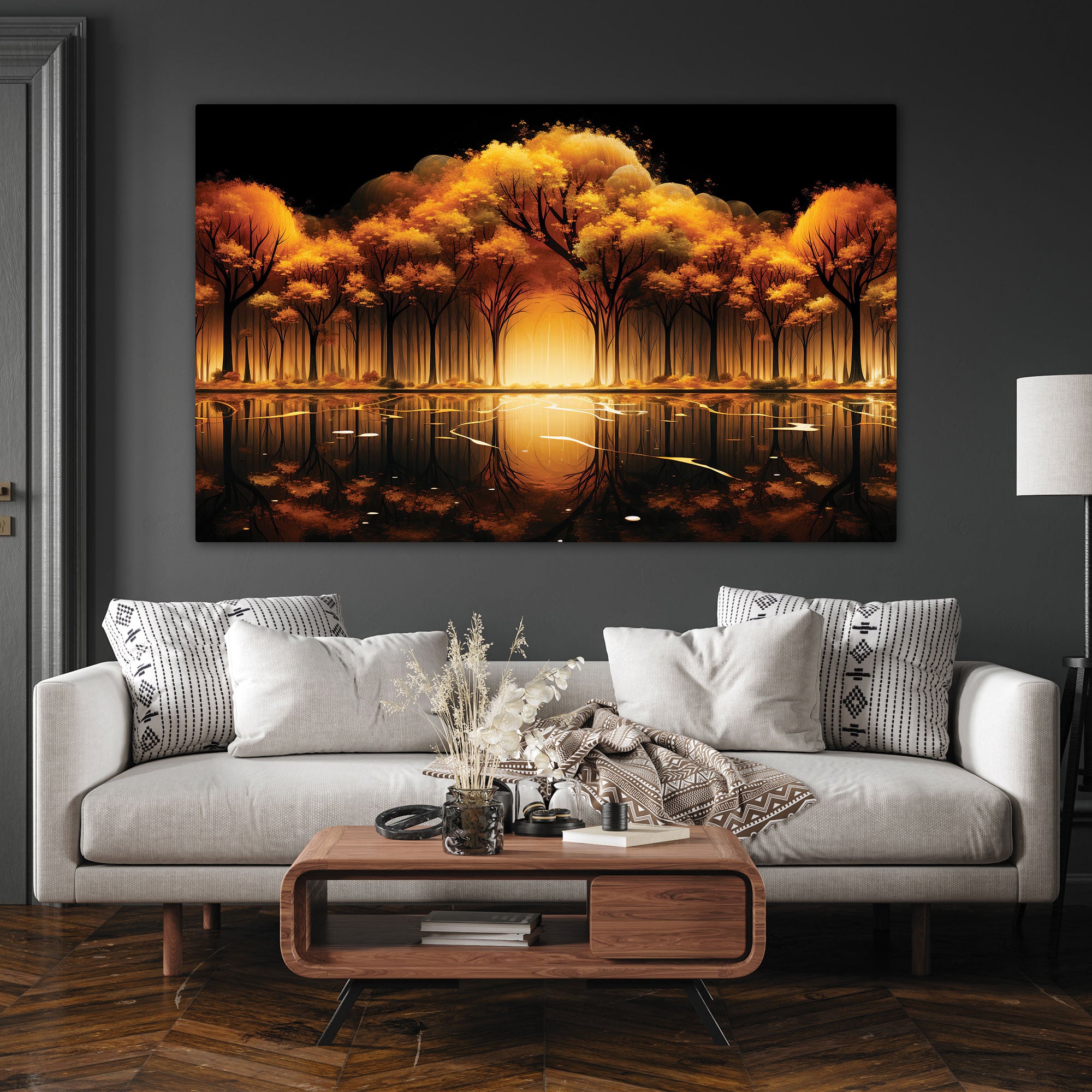 Golden trees Canvas painting with frame Big Size Wall Art for living room,Bedroom,Drawing room,Hotels