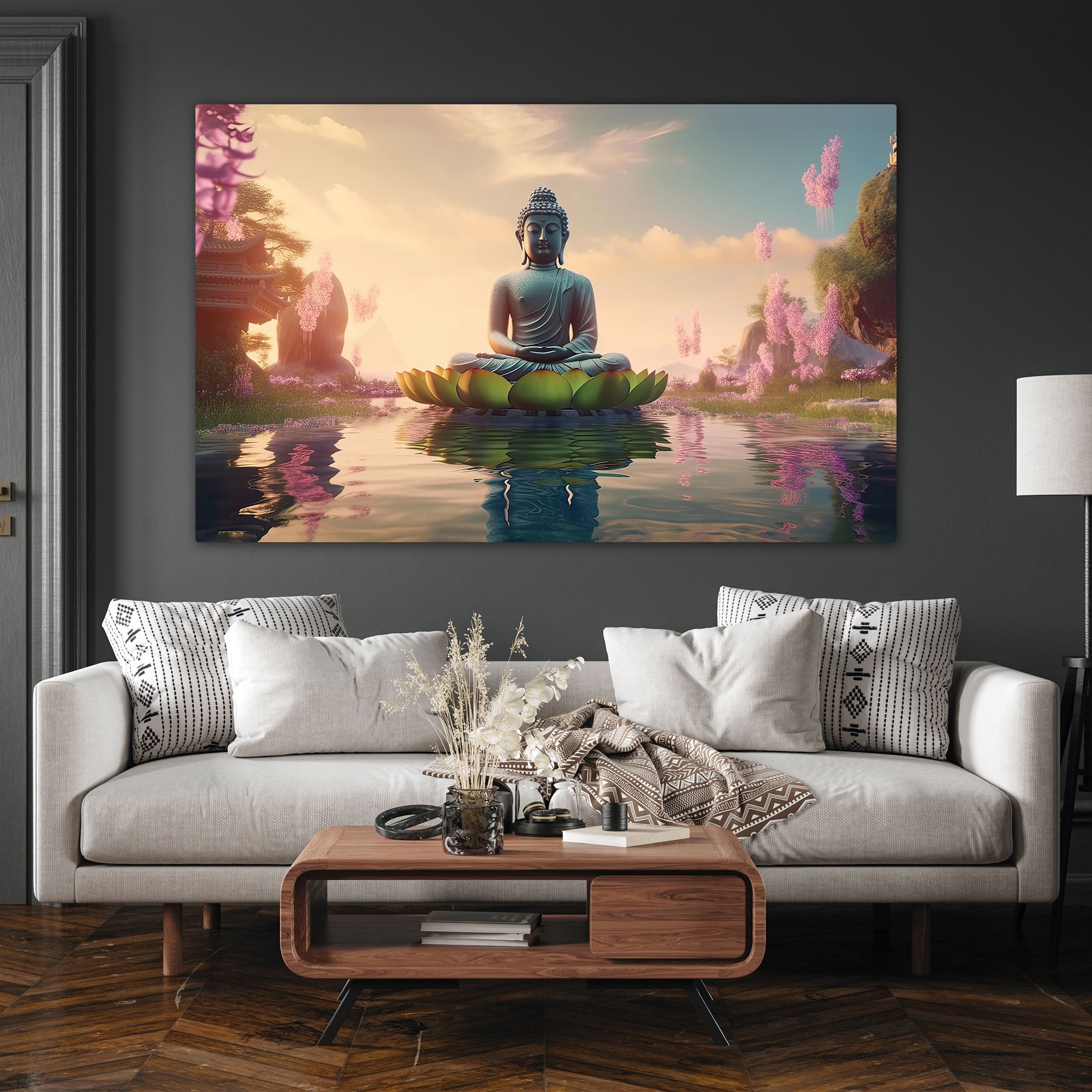 Lord budha meditating Canvas painting with frame Big Size Wall Art for living room,Bedroom,Drawing room,Hotels