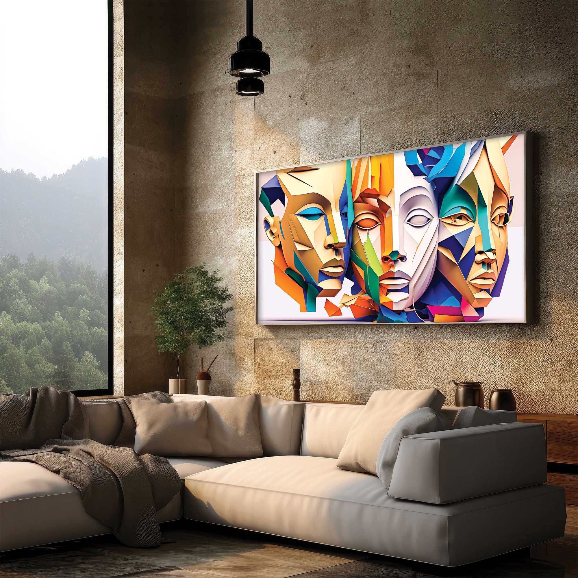 Modern faceAbstract Canvas painting with frame Big Size Wall Art for living room,Bedroom,Drawing room,Hotels