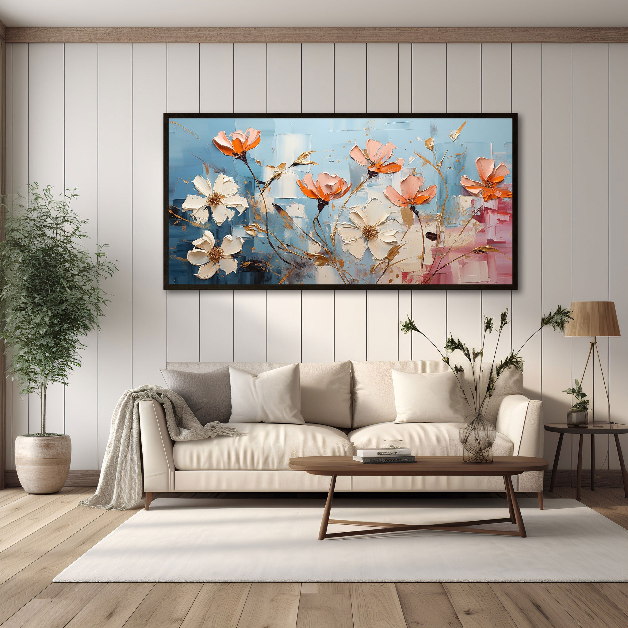 Multi flowresAbstract Canvas painting with frame Big Size Wall Art for living room,Bedroom,Drawing room,Hotels
