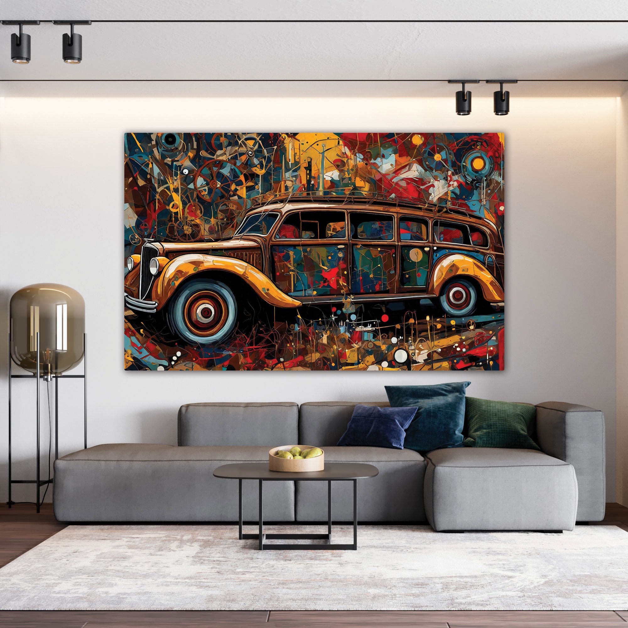 VintageAbstract car Canvas painting with frame Big Size Wall Art for living room,Bedroom,Drawing room,Hotels