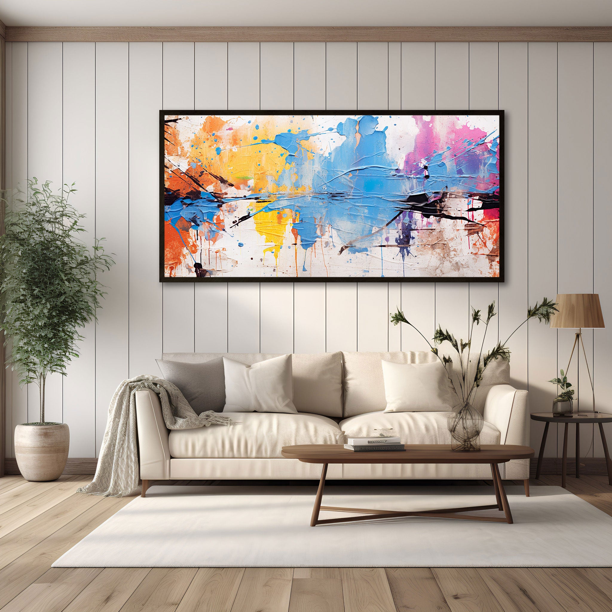 ColoursAbstract Canvas painting with frame Big Size Wall Art for living room,Bedroom,Drawing room,Hotels