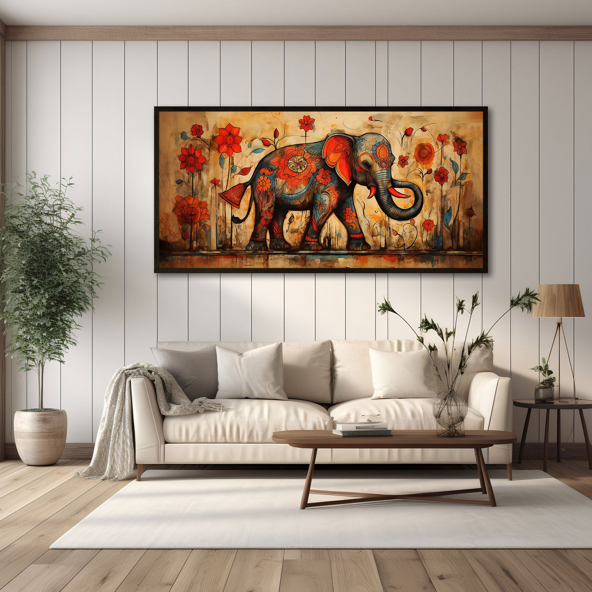Elephant retro Canvas painting with frame Big Size Wall Art for living room,Bedroom,Drawing room,Hotels