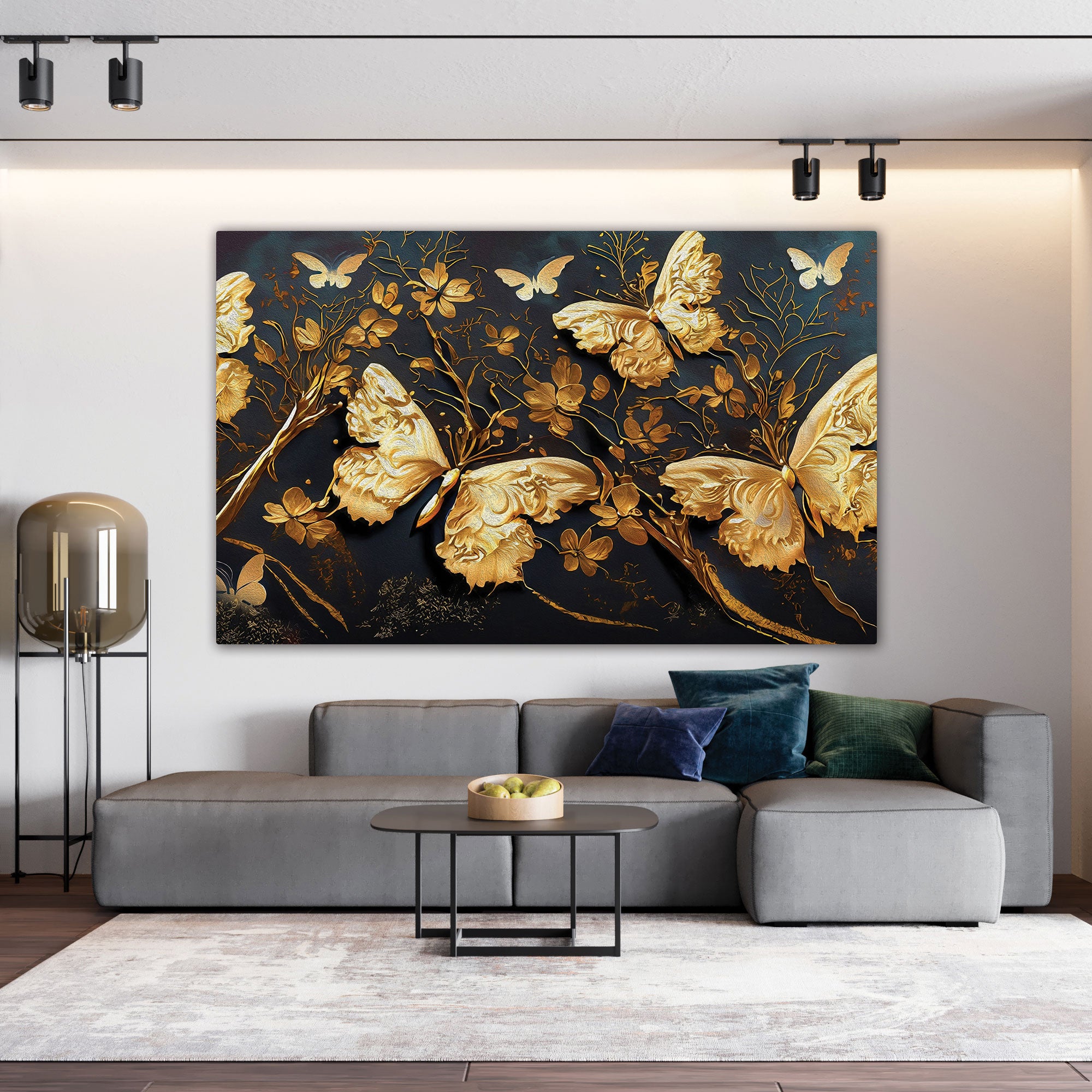 Golden butterflies Canvas painting with frame Big Size Wall Art for living room,Bedroom,Drawing room,Hotels