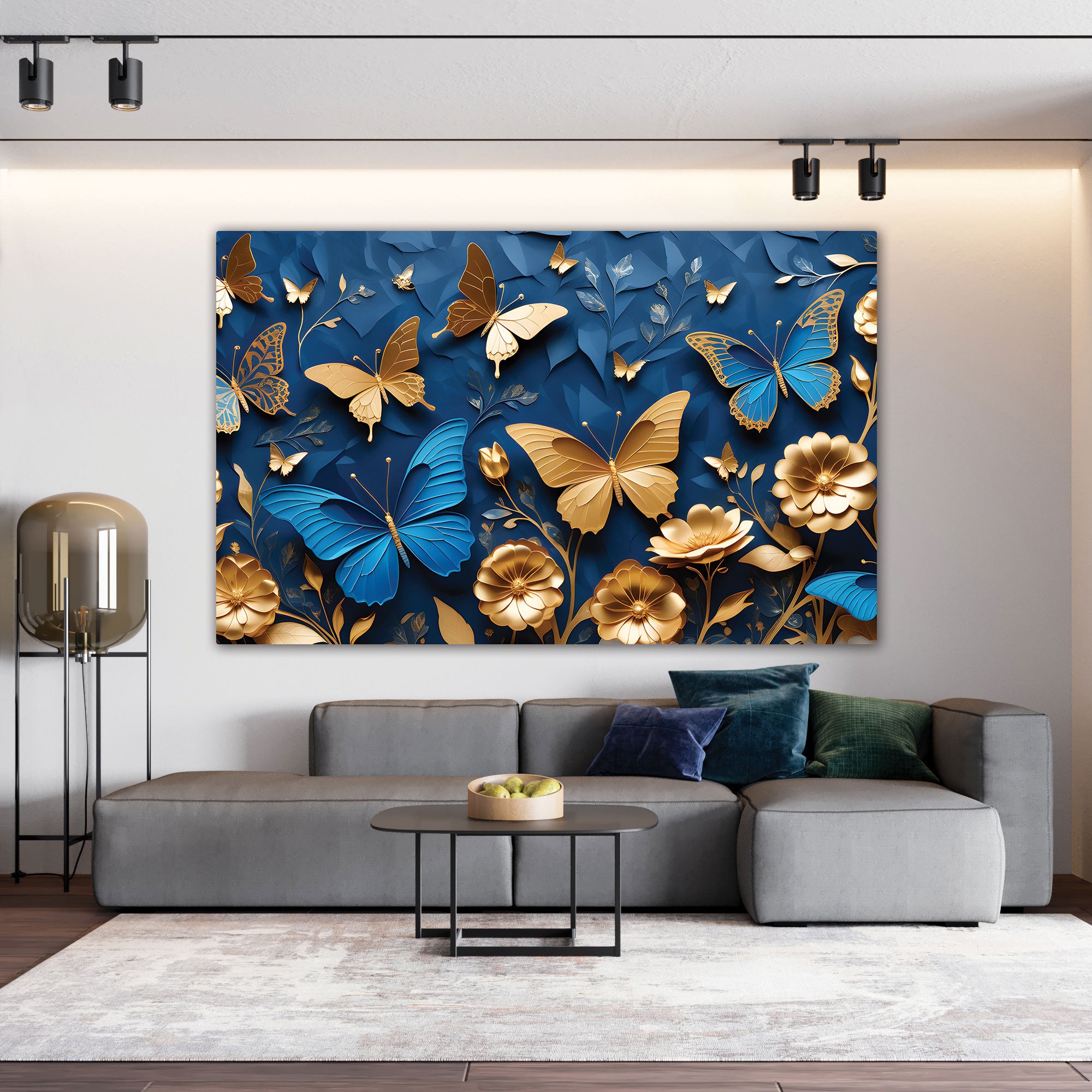 Golden butterflies Canvas painting Big Size Wall Art for living room,Bedroom,Drawing room,Hotels