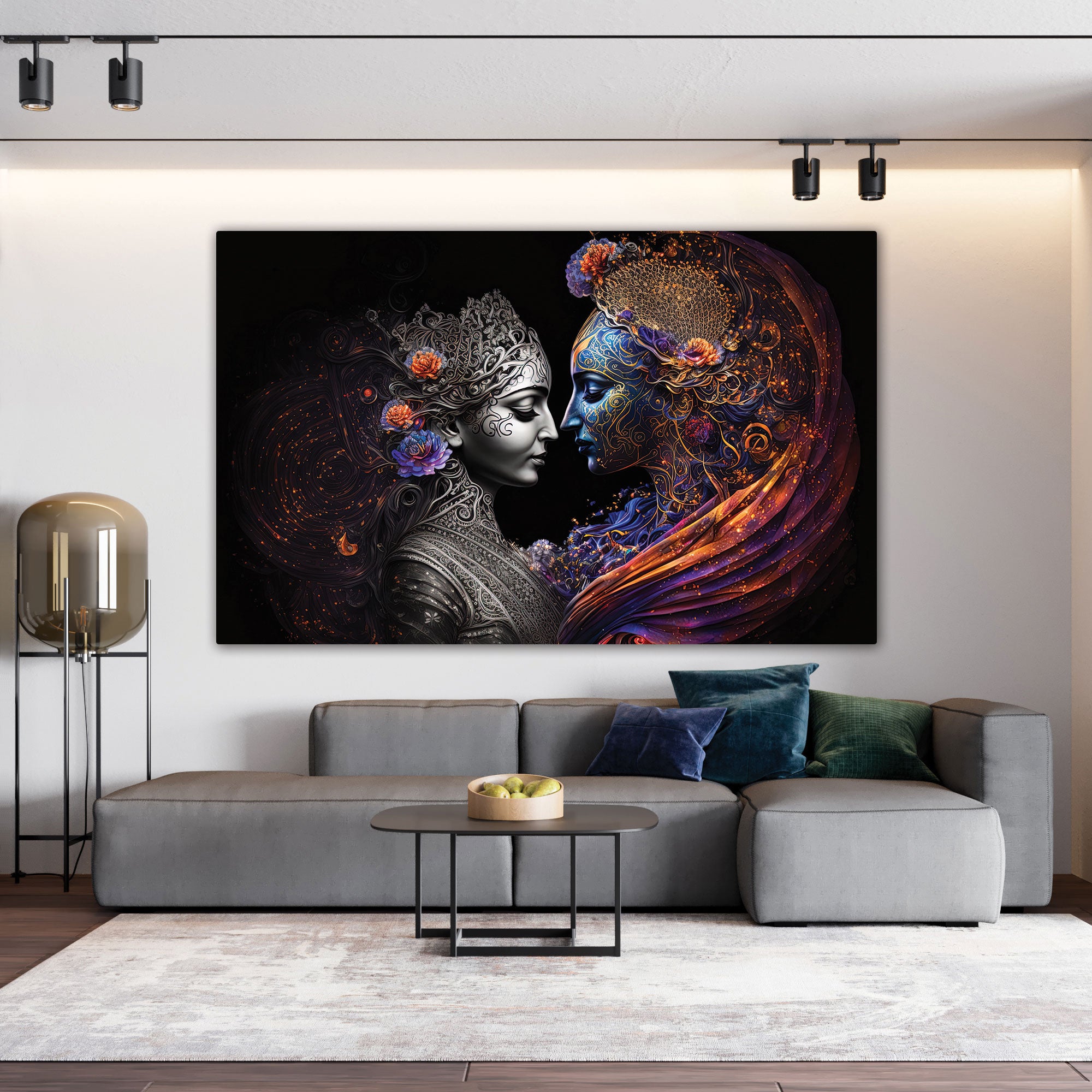 Radha krishana Canvas painting with frame Big Size Wall Art for living room,Bedroom,Drawing room,Hotels