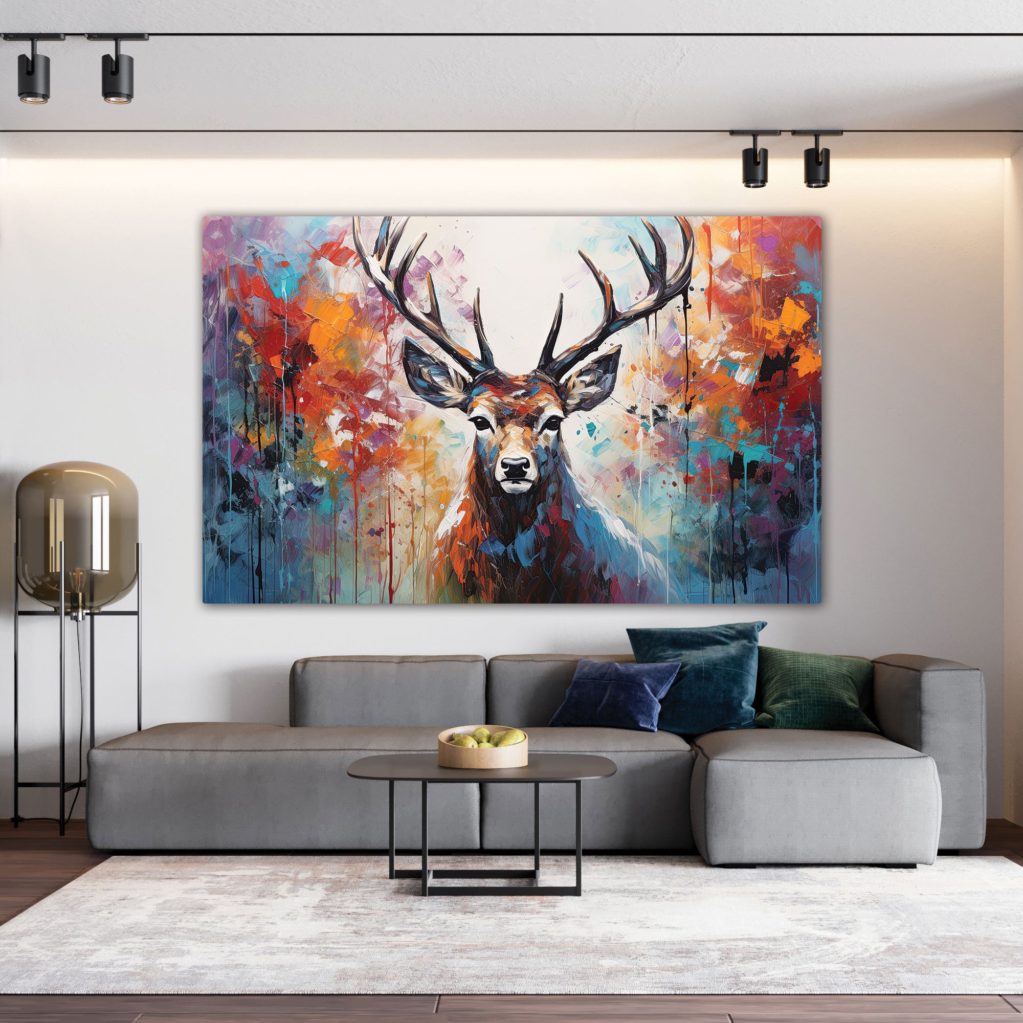 Deer Abstract Canvas painting with frame Big Size Wall Art for living room,Bedroom,Drawing room,Hotels