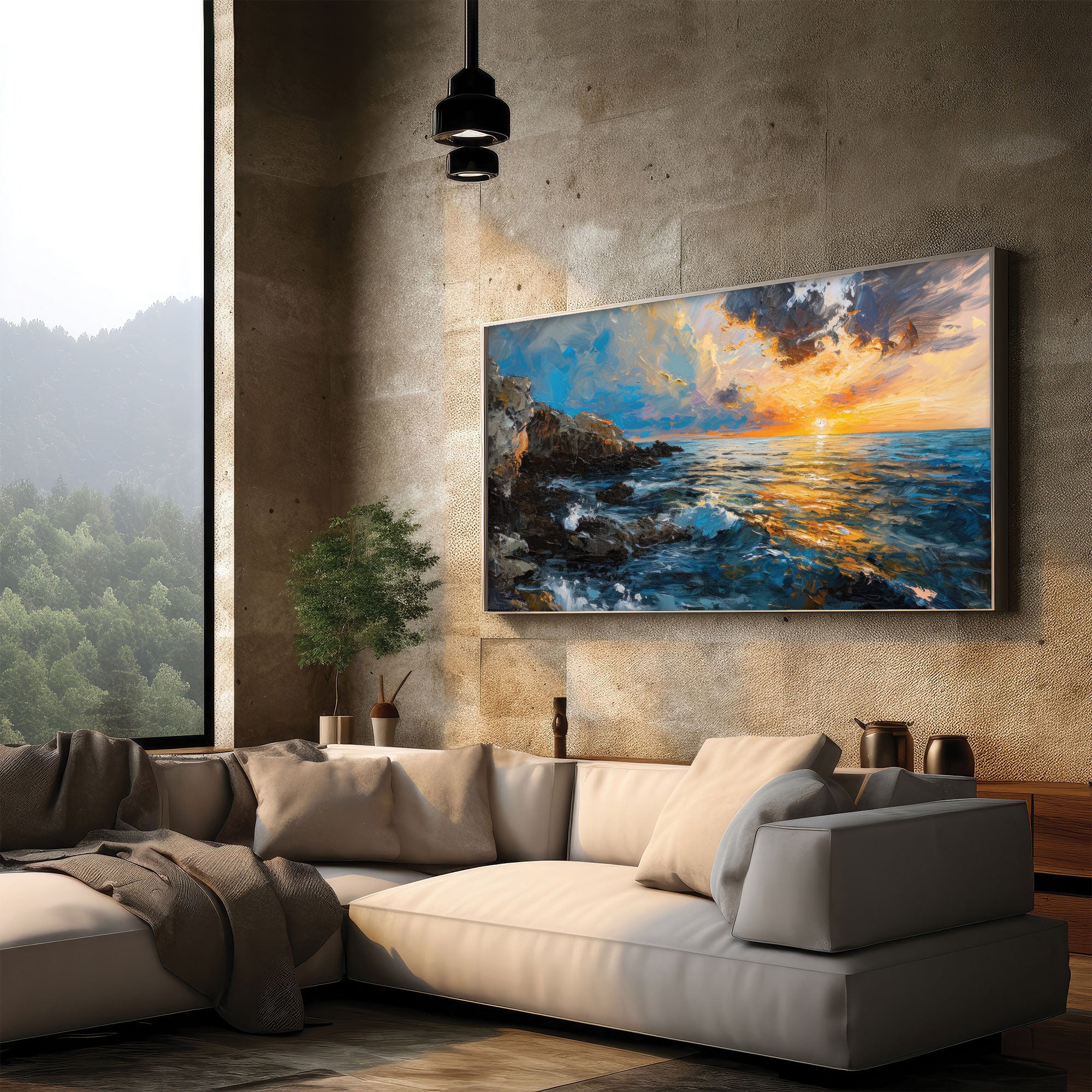 SunsetAbstract Canvas painting with frame Big Size Wall Art for living room,Bedroom,Drawing room,Hotels