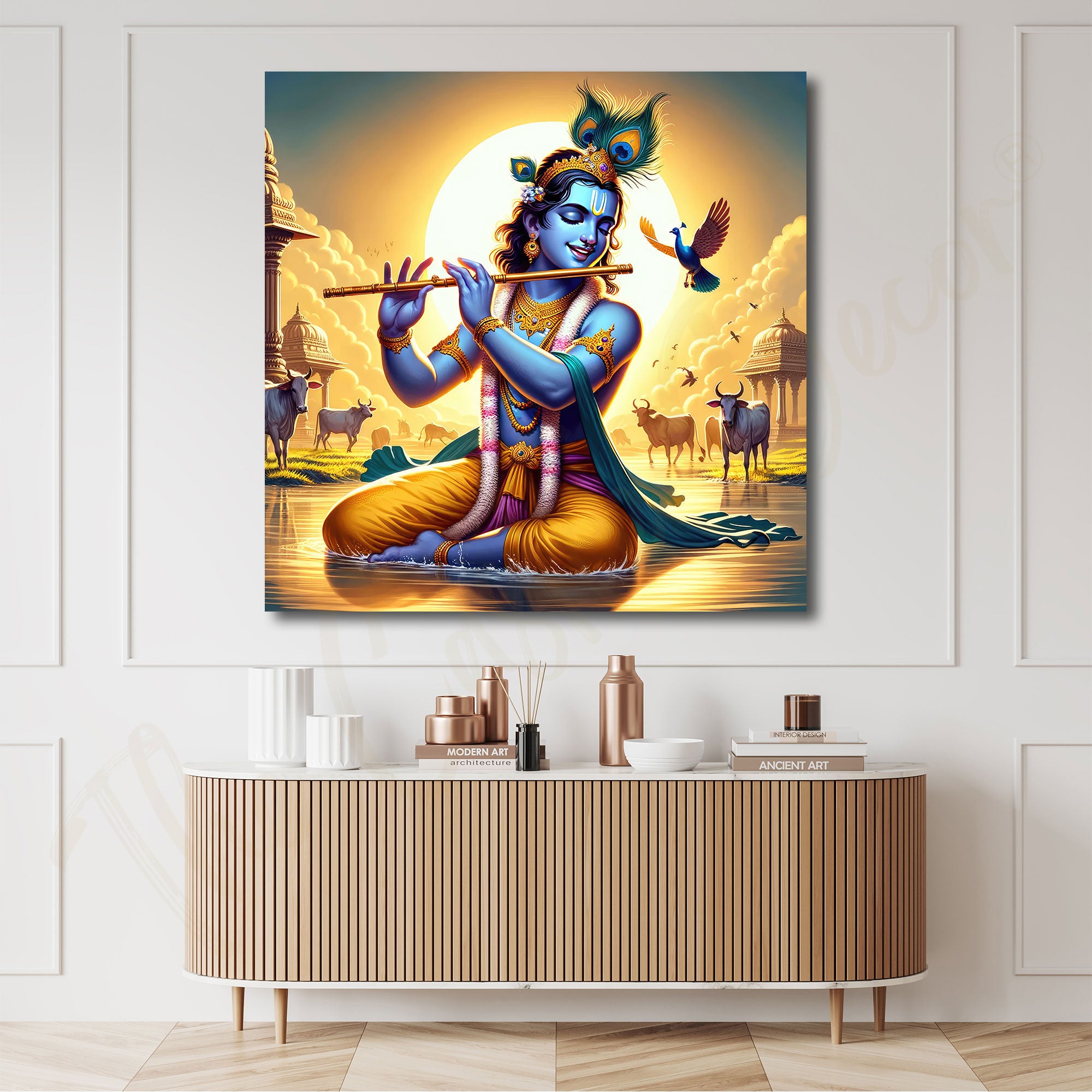 Krishna flute painting with frame Big Size Wall Art for living room, Bedroom, Drawing, room,Hotels