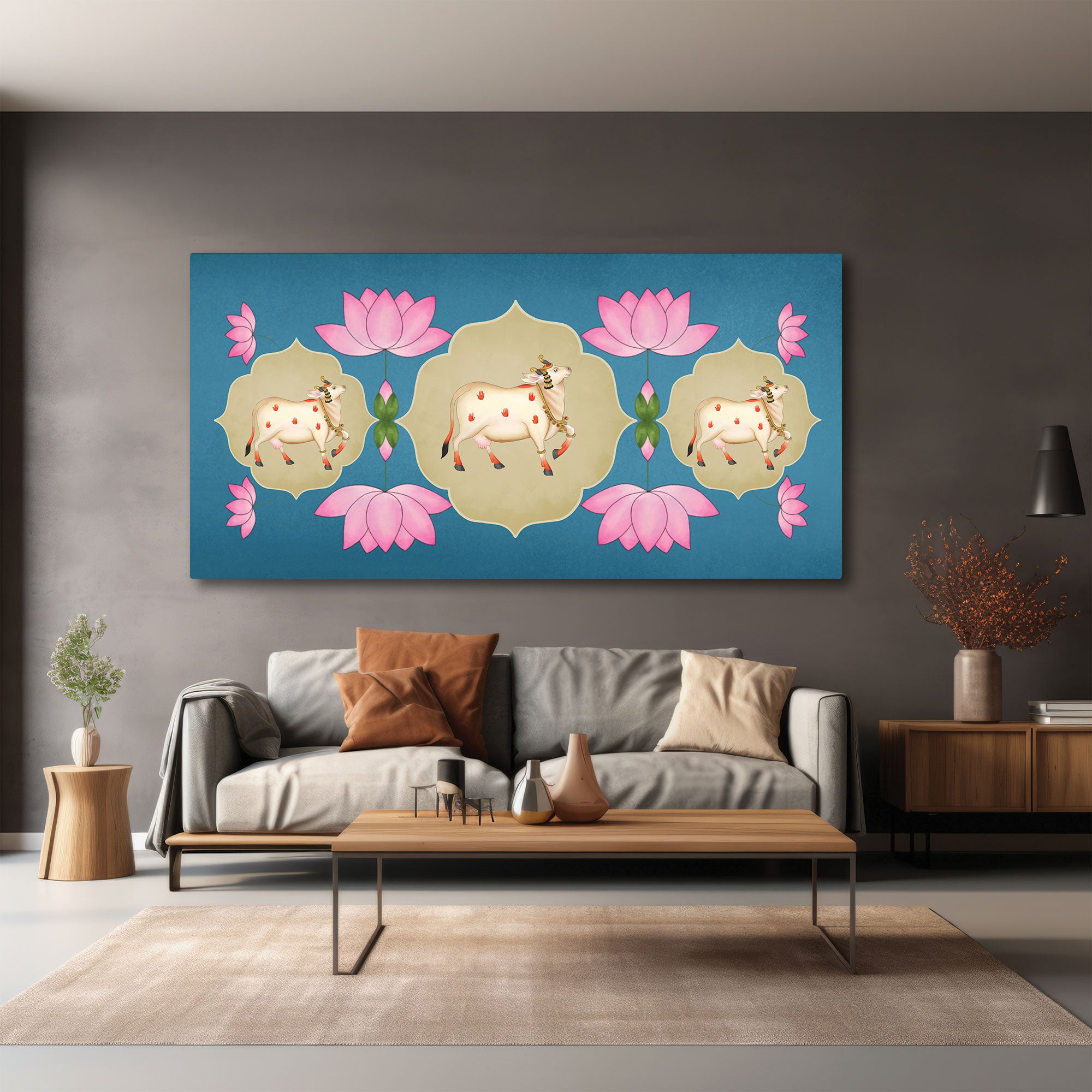 Cow Canvas painting with frame Big Size Wall Art for living room,Bedroom,Drawing room,Hotels