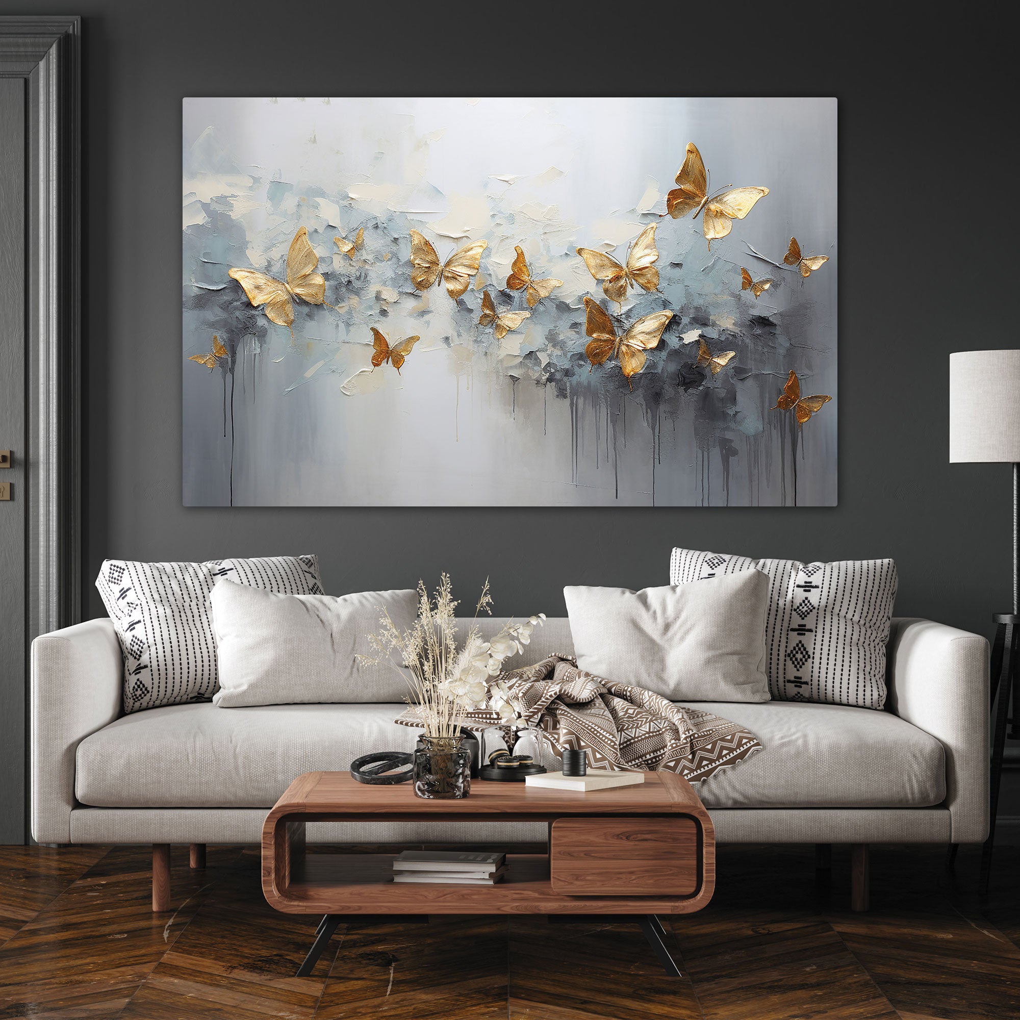 Golden butterfly Canvas painting Big Size Wall Art for living room,Bedroom,Drawing room,Hotels
