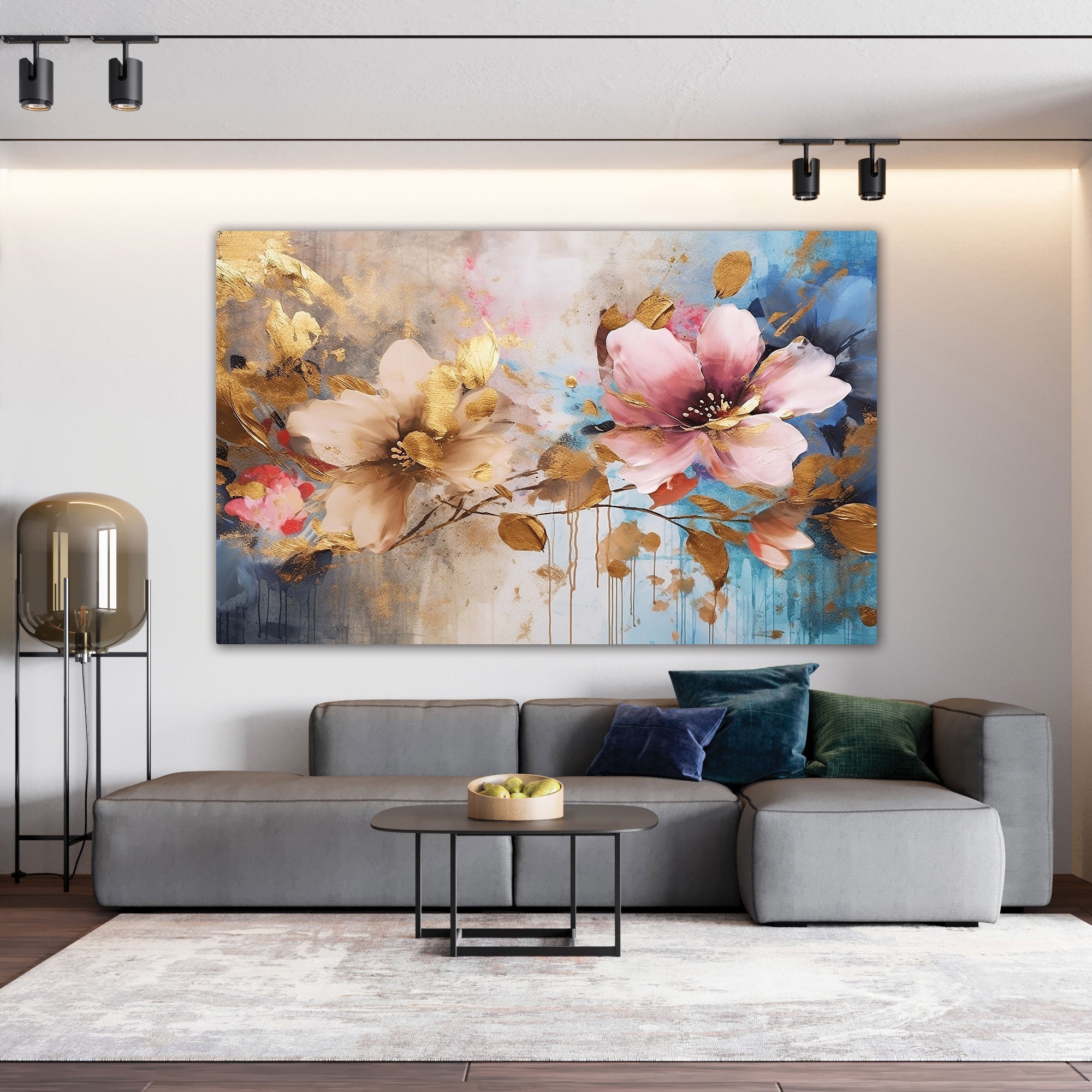 The Castle Decor multiple flower canvas/Sparkle painting with frame Big Size Wall Art for living room,Bedroom,Drawing room,Hotels-Wooden Framed-Digital Painting