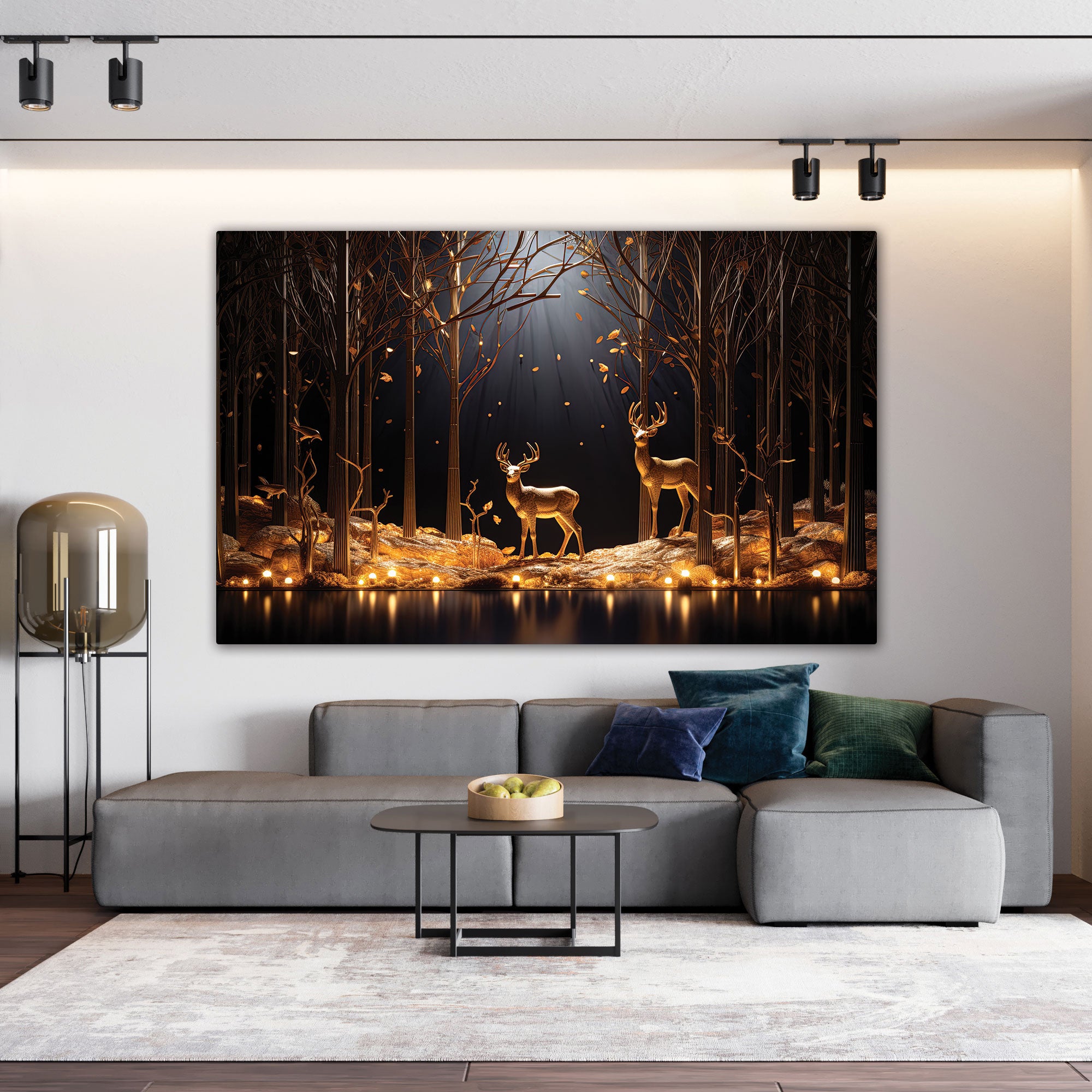 Golden deer Canvas painting with frame Big Size Wall Art for living room,Bedroom,Drawing room,Hotels