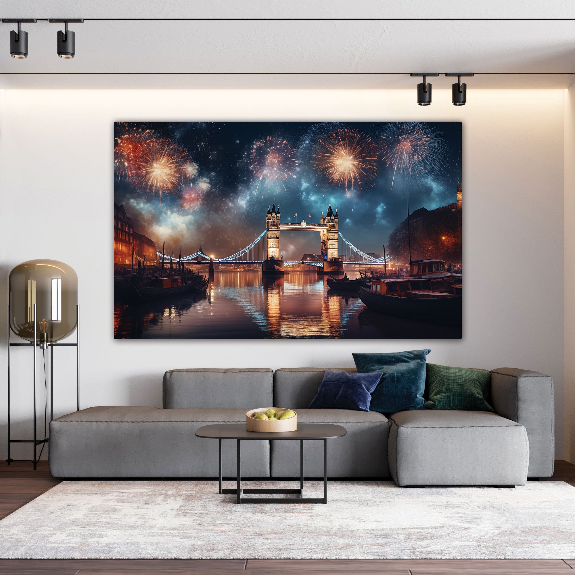 London new year Canvas painting with frame Big Size Wall Art for living room,Bedroom,Drawing room,Hotels