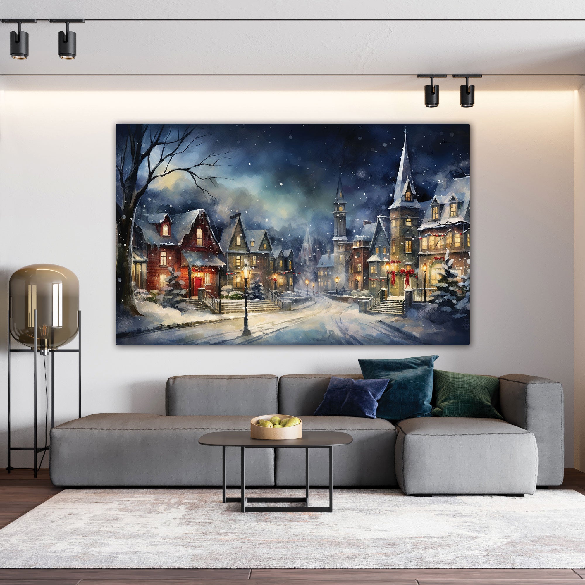 Vintage Christmas villlage Canvas painting with frame Big Size Wall Art for living room,Bedroom,Drawing room,Hotels