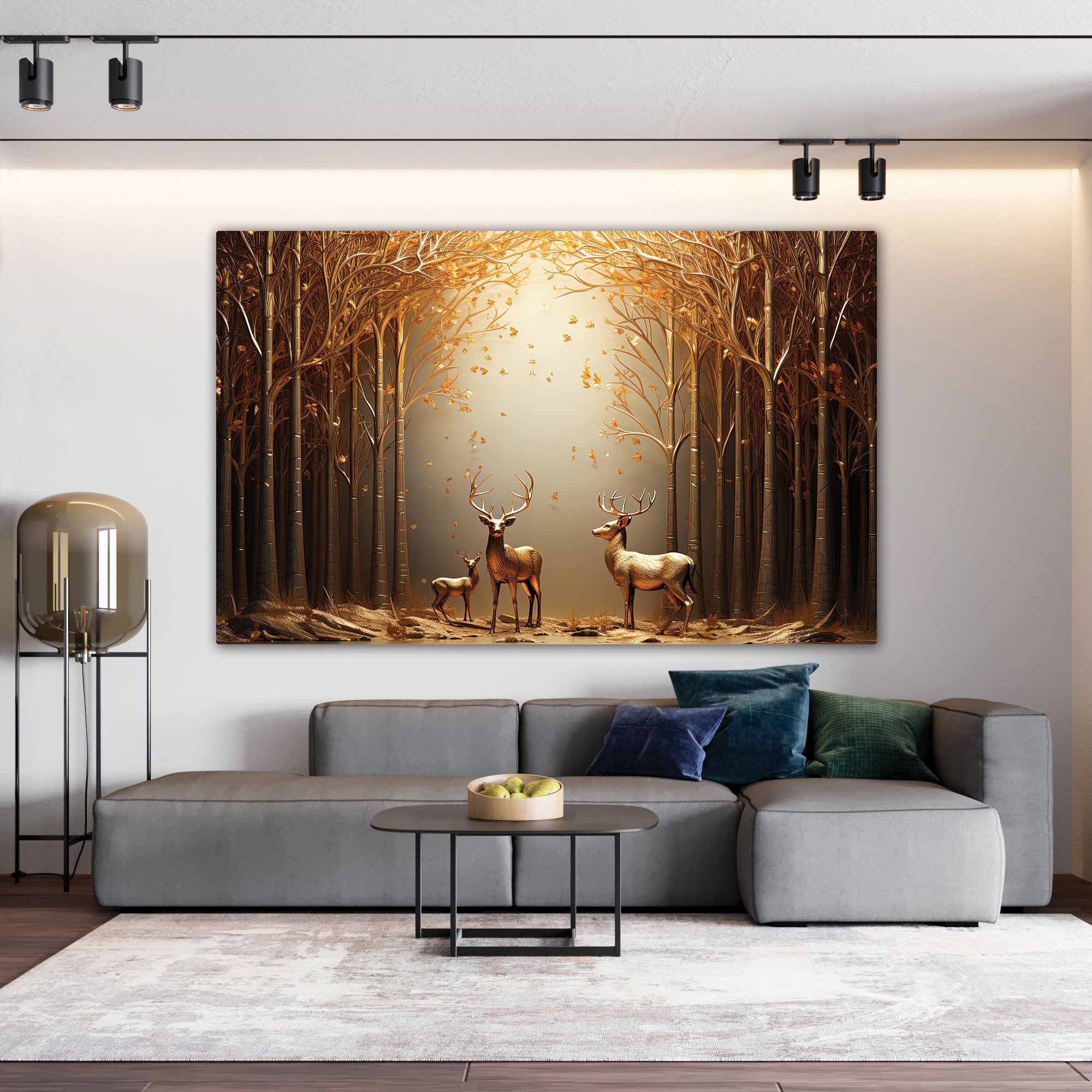 Golden deer Canvas painting with frame Big Size Wall Art for living room,Bedroom,Drawing room,Hotels