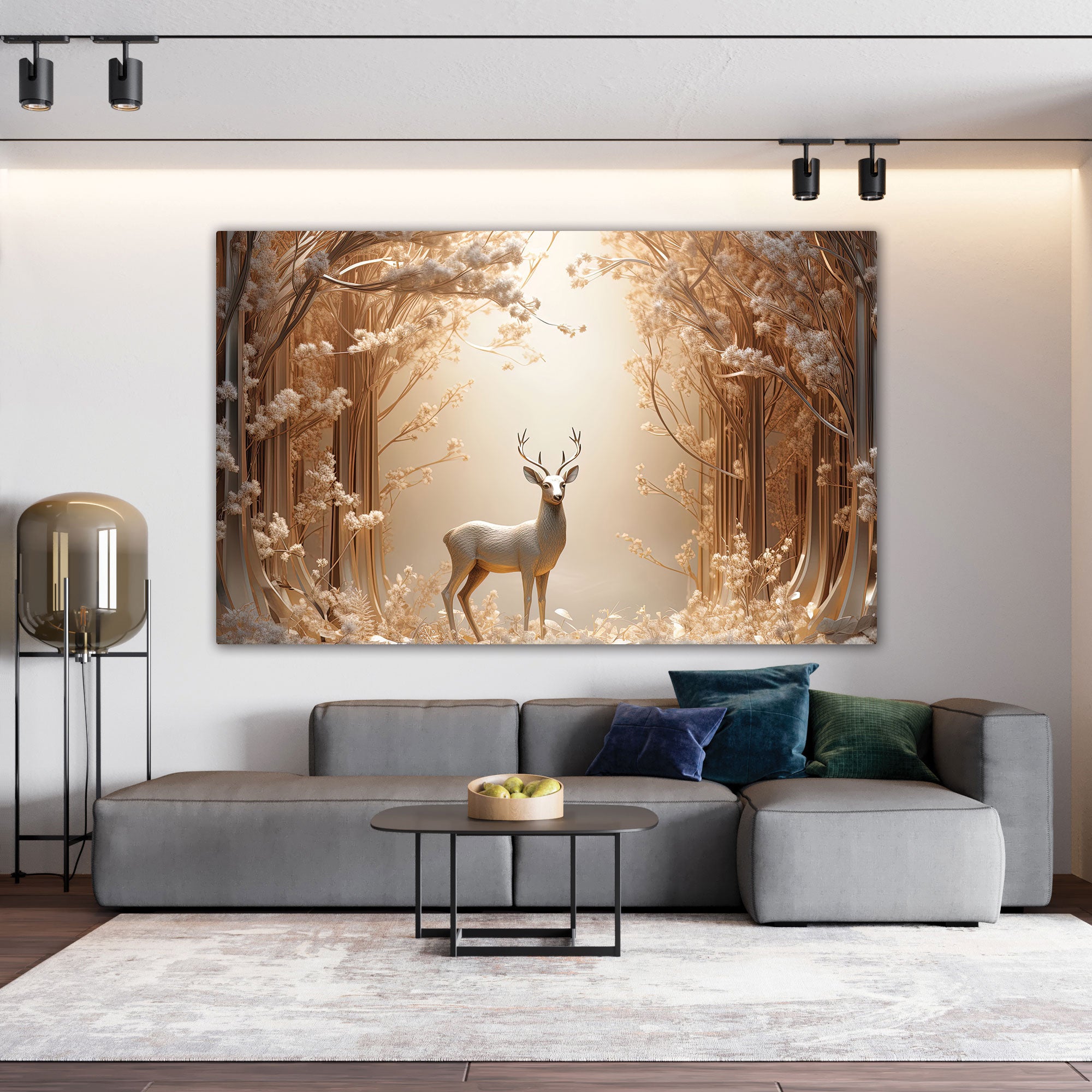 White Golden deer Canvas painting with frame Big Size Wall Art for living room,Bedroom,Drawing room,Hotels