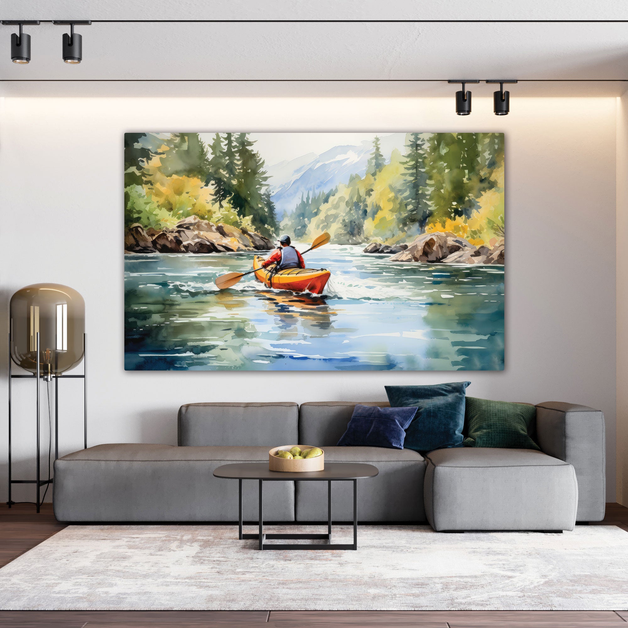 Man paddling in river Canvas painting with frame Big Size Wall Art for living room,Bedroom,Drawing room,Hotels