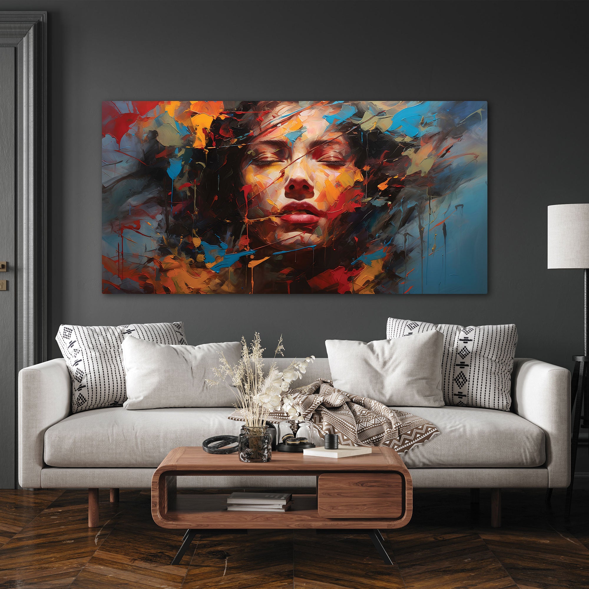 Women faceAbstract Canvas painting with frame Big Size Wall Art for living room,Bedroom,Drawing room,Hotels
