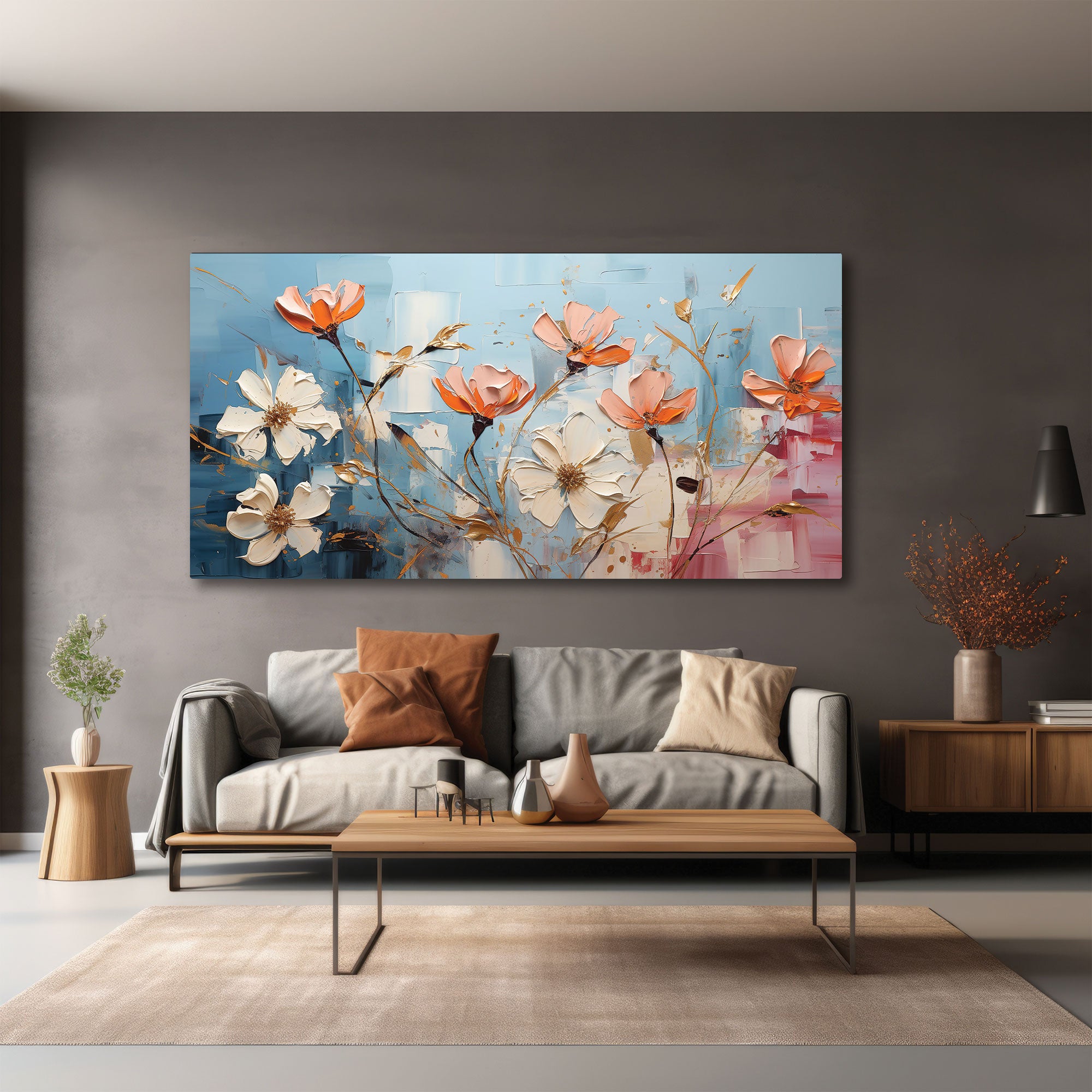 Multi flowresAbstract Canvas painting with frame Big Size Wall Art for living room,Bedroom,Drawing room,Hotels